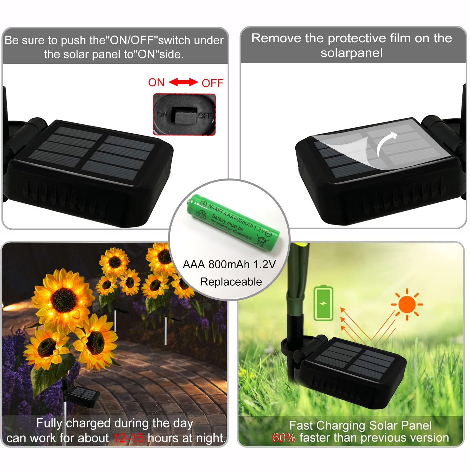 Nooneast 2 Pack Sunflower Solar Lights Outdoor Decor With 3 Led Sunflower Yellow Flower Lights Decorative Waterproof For Patio Lawn Garden Yard Pathway Decoration