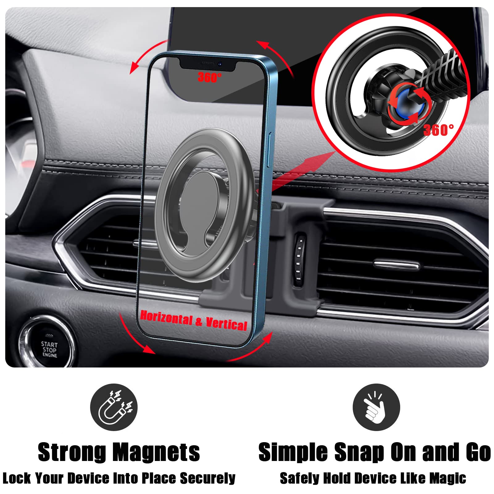 Ve Ve Power Car Phone Holder, Air Vent Phone Holder, Car Mount For Mazda Cx5 2017-, Magsafe Magnetic Navigation Stand Fit For Iphone 15 14 13 12 Pro Max Plus Mini, Magsafe Case, All Phones