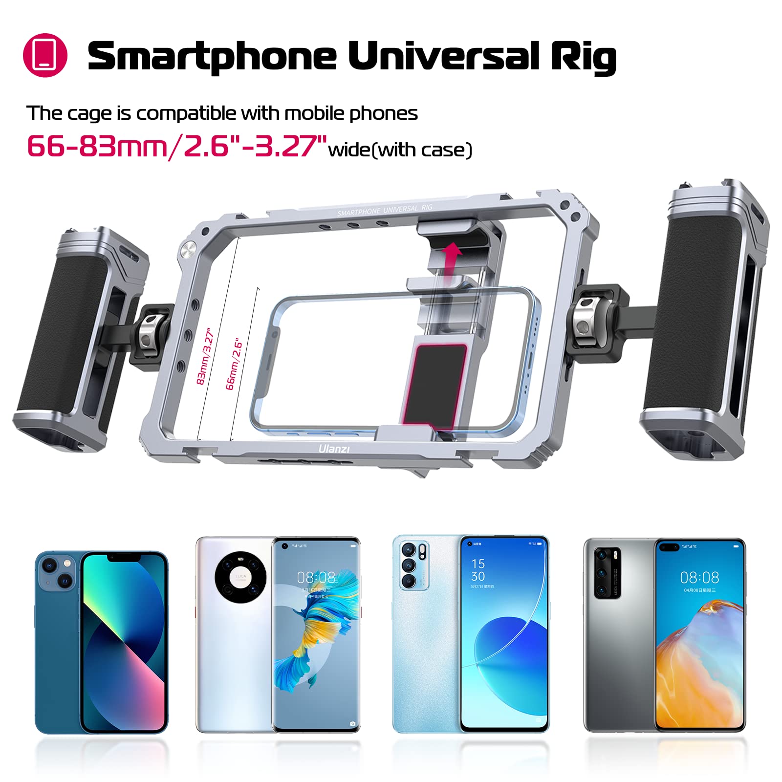 Ulanzi Universal Phone Video Rig Kit With Handles, Aluminum Handheld Stabilizer Phone Video Filmmaking Grip For Video Maker Videographer With Cold Shoe For Iphone 16 15 14 13 Mini Pro Max 8 Plus