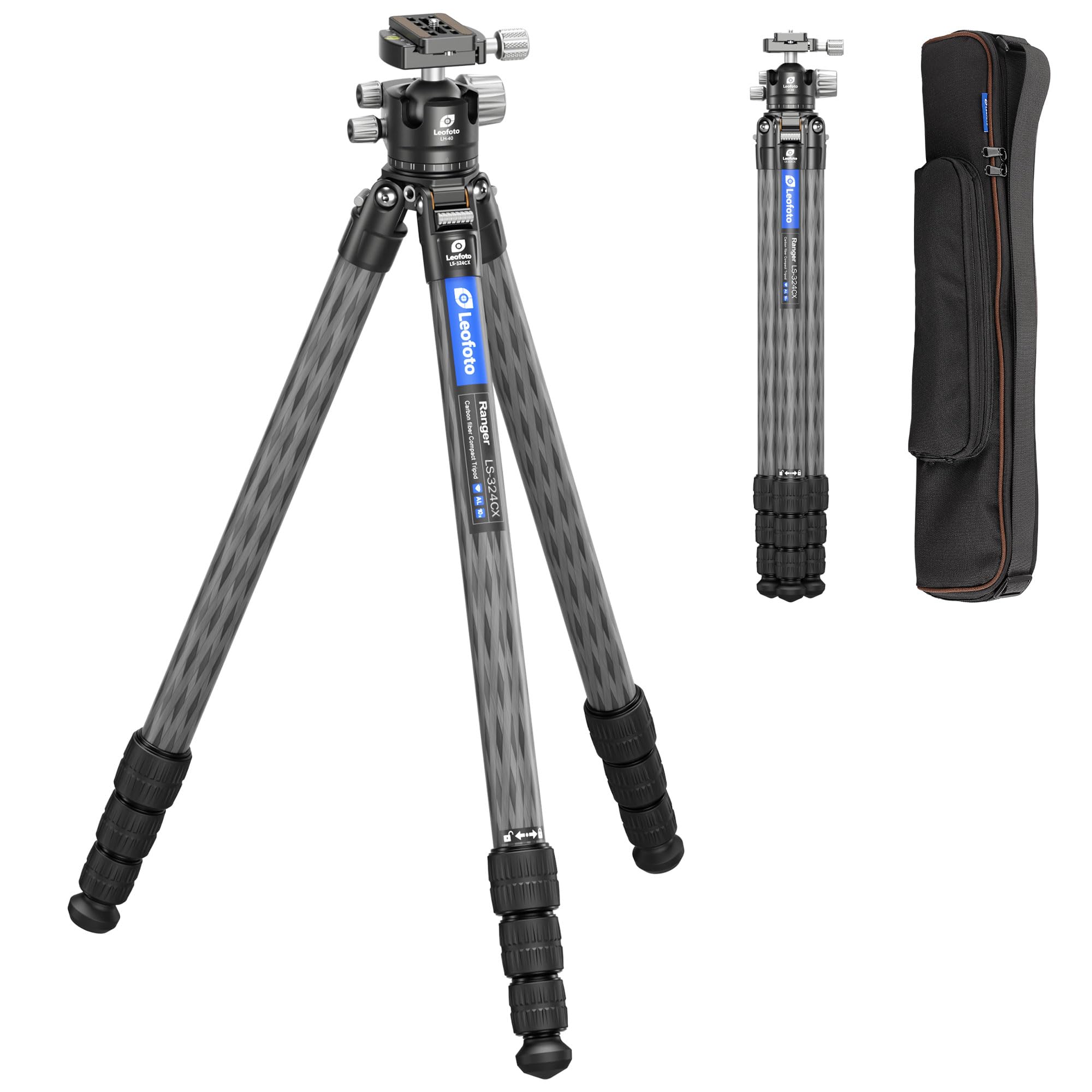 Leofoto 71" Travel Tripod Carbon Fiber For Camera, Compact Lightweight Tripod With 360° Panorama Ball Head, Qr Plate, Removable Center Column, Load Up To 15Kg/33Lbs (Ls-324Cx+Lh-40)