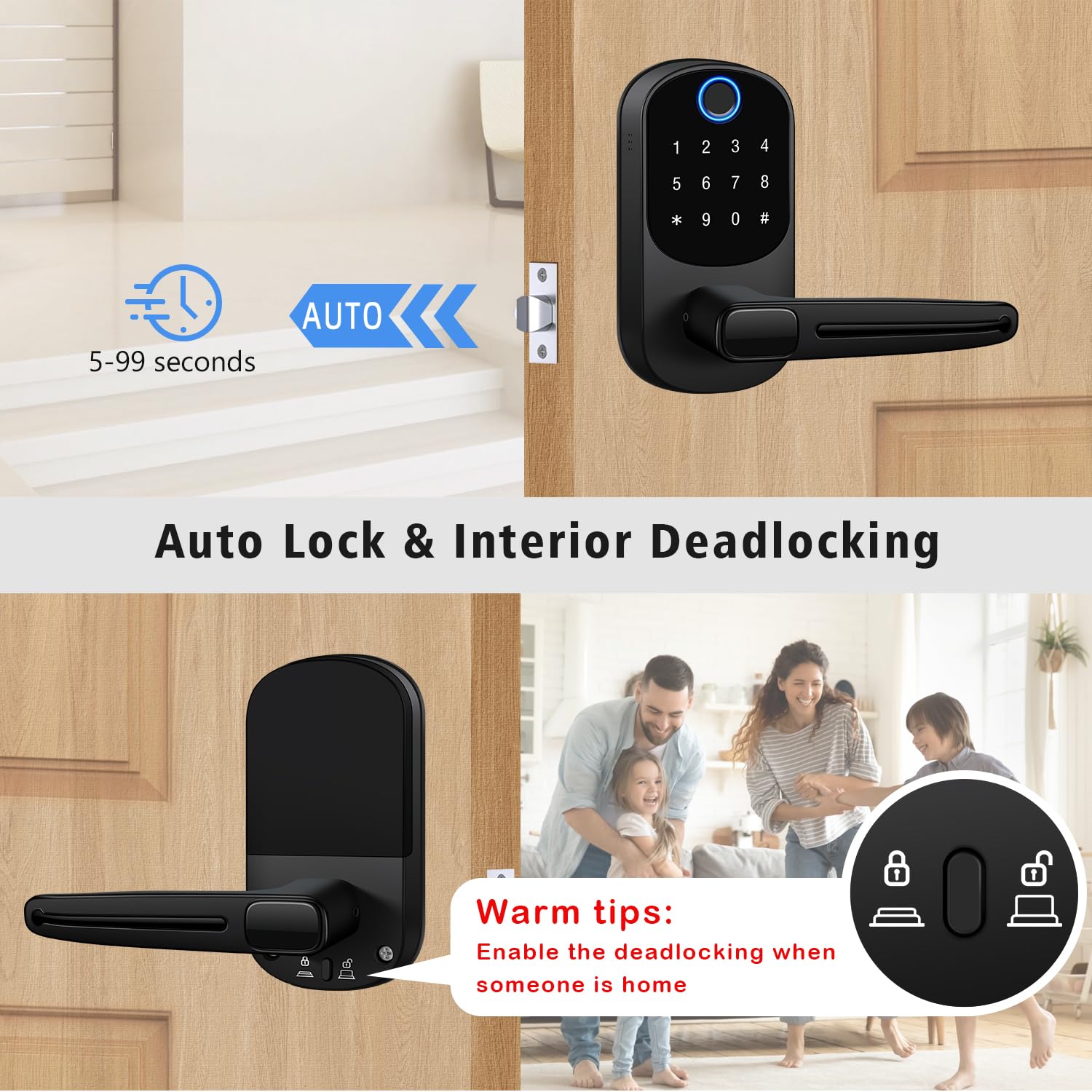 Volibel Keypad Door Lock With Handle, Keyless Entry Door Locks, Smart Fingerprint Smart Knob For Front, Electronic Digital Deadbolt, Smart Locks With App & Security Deadlocking