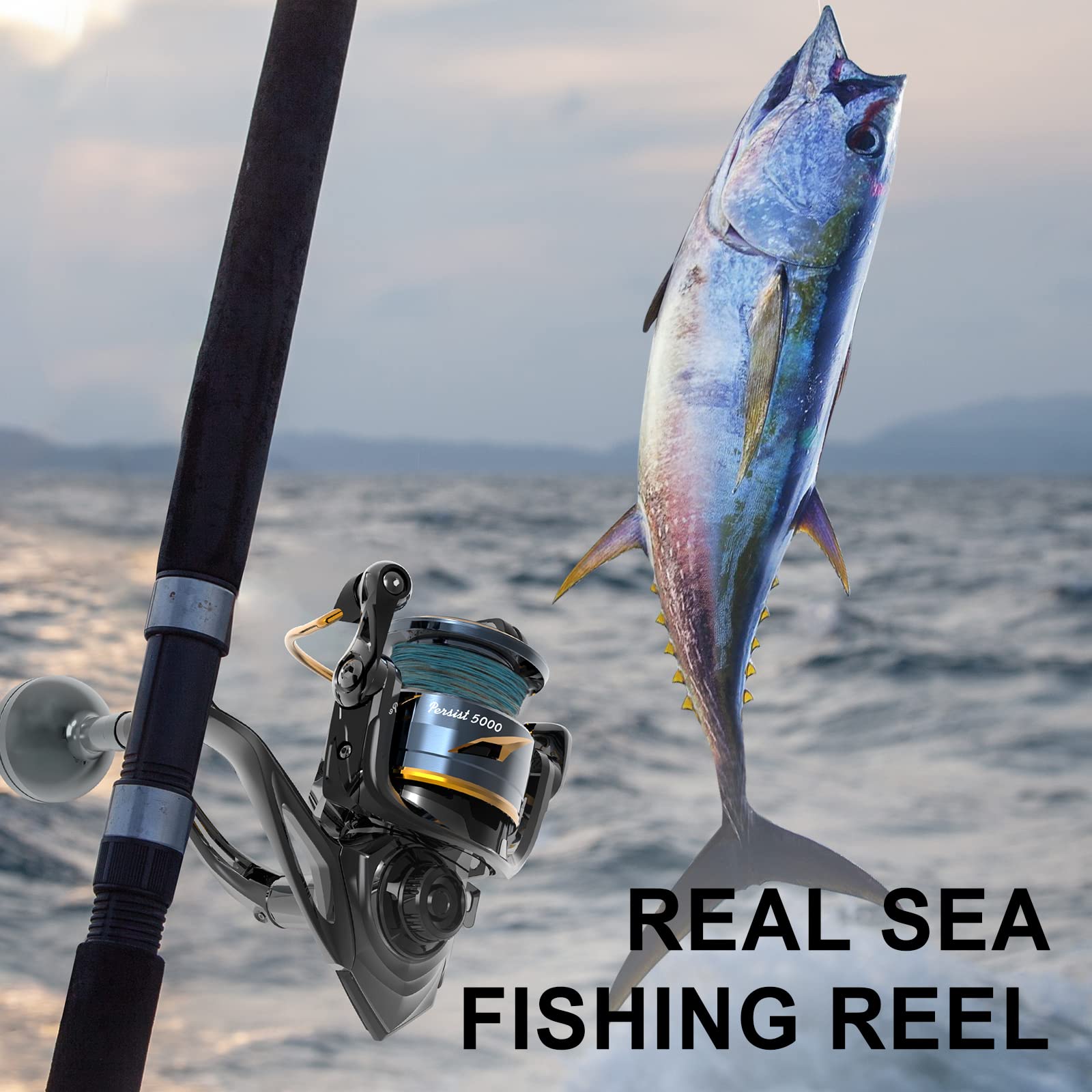 Tempo Persist Spinning Reel - Saltwater And Freshwater Fishing Reels, Aluminum Body With 7+1 Bb, 30.9 Lbs Max Drag Carbon Washer, Ultra Smooth Fishing Reel For Trout Catfish Bass