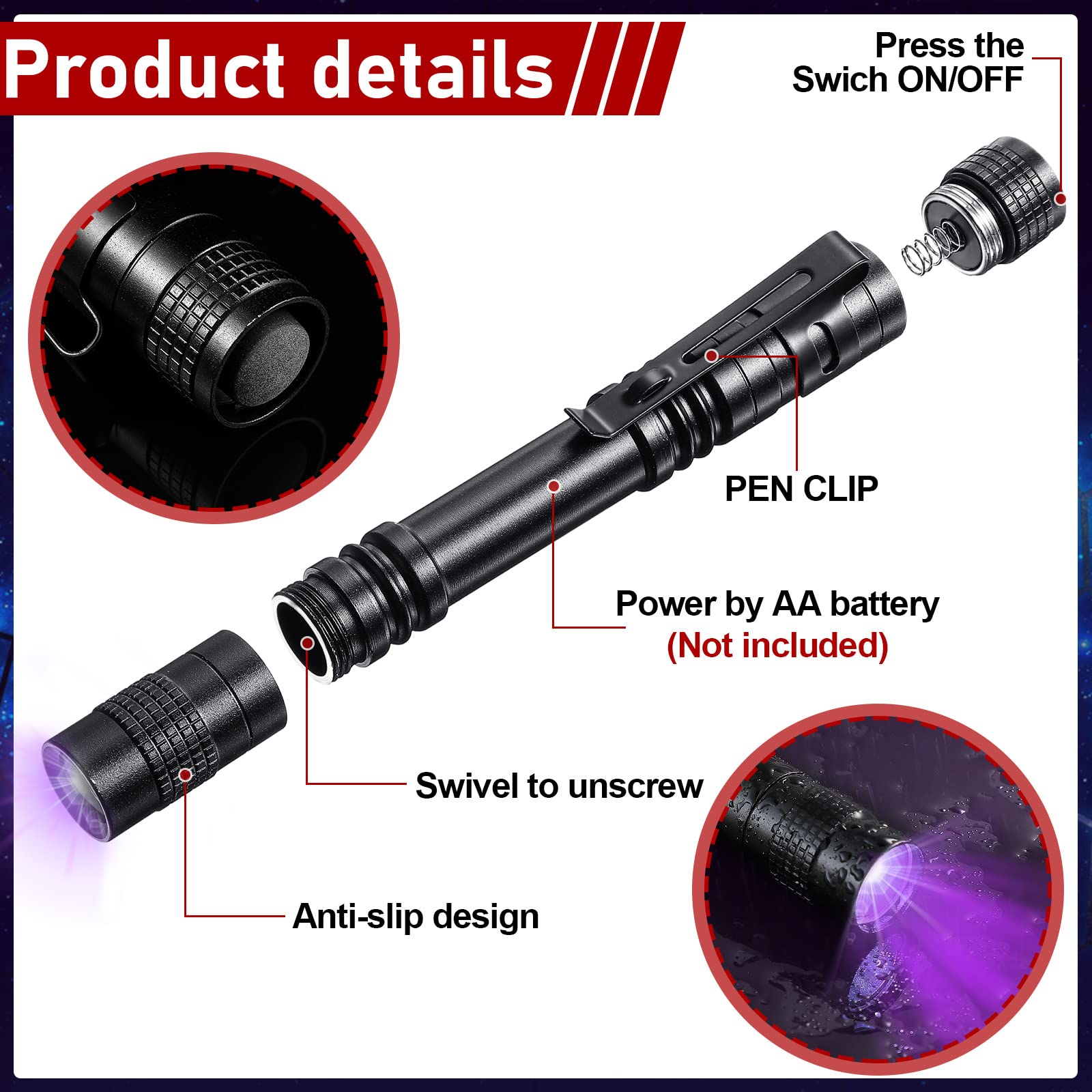 Macarrie 15 Pcs Uv Light Flashlight Mini Pen Lights Handheld Flashlights Pocket Compact Torch For Leak And Hotel Inspection, Pet Urine, Stain, Dye Detector(Purple)