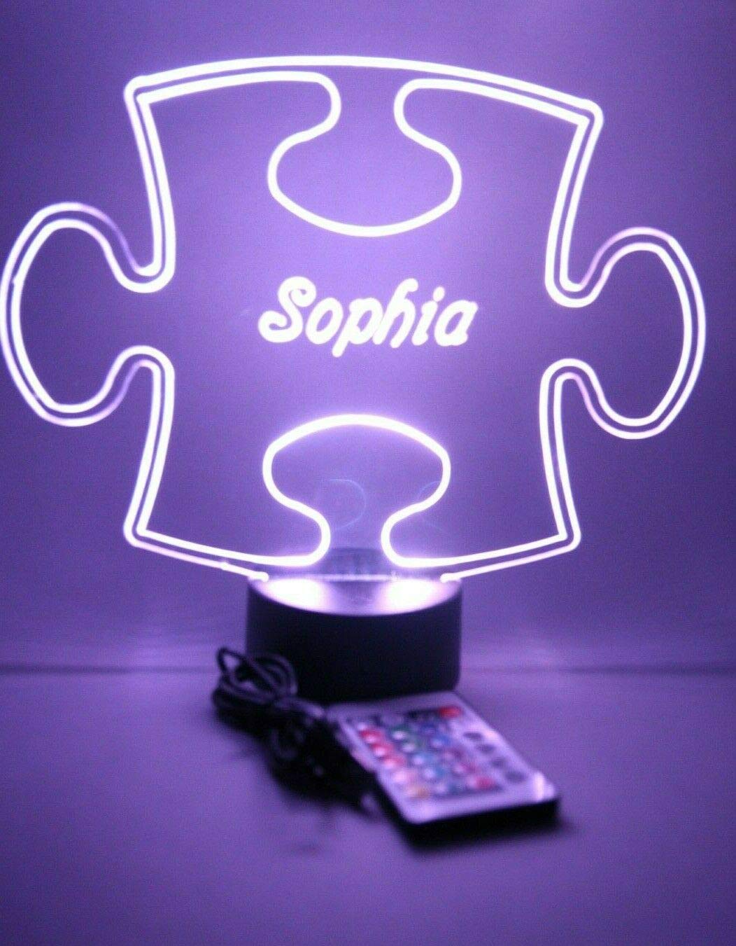 Mirror Mania Puzzle Piece Autism Light Up Lamp Led Personalized Table Lamp - It'S Wow, With Remote, 16 Color Options, Dimmer, Engraved, Great