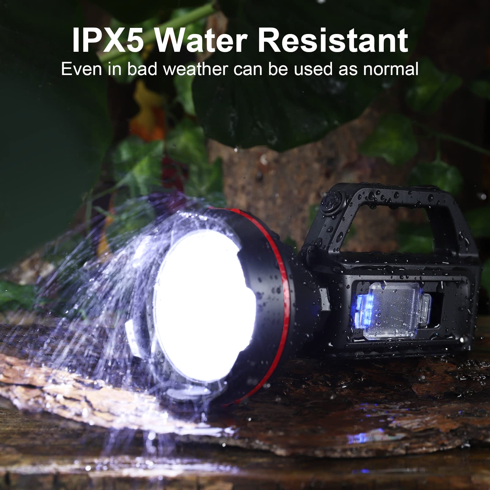 Sunpro Rechargeable Spotlight Flashlight, High Lumens Handheld Spotlight,Led Searchlight With Shoulder Strap And Usb Output For During Hurricane,Emergency, Storms, Outages,Hunting, Hiking, Camping(Black1)