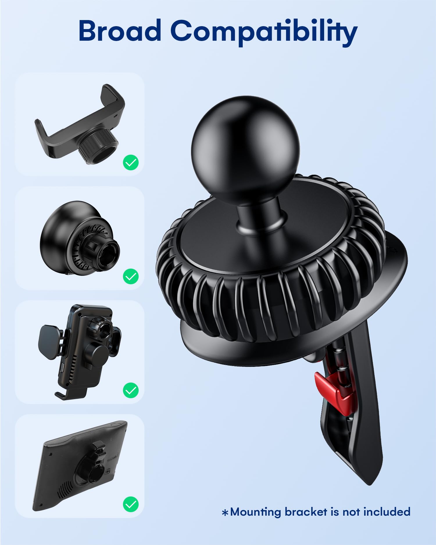Zeehoo Car Mount Vent Clip Replacement, Universal Air Vent Clip [0.67In(17 Mm) Ball Joint] For Wireless Car Charger&Car Phone Holder, Vent Ball Mount For Garmin Nuvi Serie 3.5-7" Sat Nav