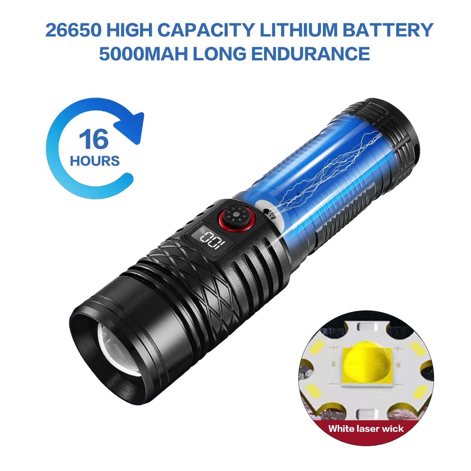 Wboxlizy Flashlights High Lumens Rechargeable, Super Bright Flashlight, Adjustable Utility Flashlight 5Mode Waterproof Handheld Flash Light For Emergencies, Camping, Hiking