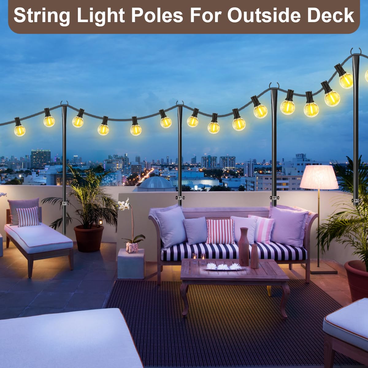 Mulivid 6 Pack String Light Poles For Outdoor,Metal Light Hanging Pole Outside With Fork,Light Stand For Patio, Pergola, Garden, Backyard, Yard, Camping Party