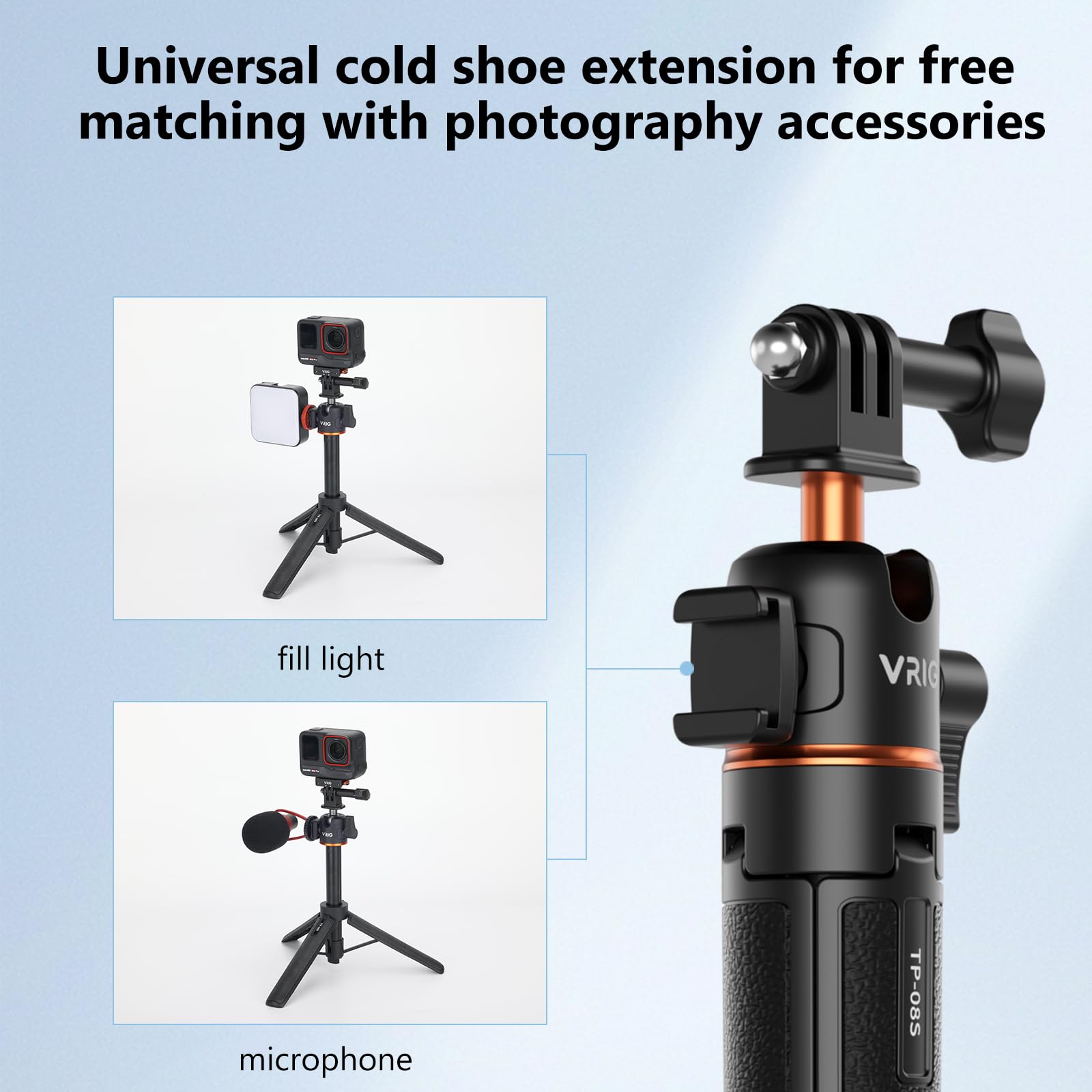 Vrig Select Vrig 21" Extendable Selfie Stick Tripod For Gopro With 360° Ballhead, Portable Vlog Selife Stick Tripod Stand For Dji Osmo Action 5Pro/4/3,Gopro Max Hero 13 12 11 10 9 8 7 6 5/Insta 360 Ace Pro