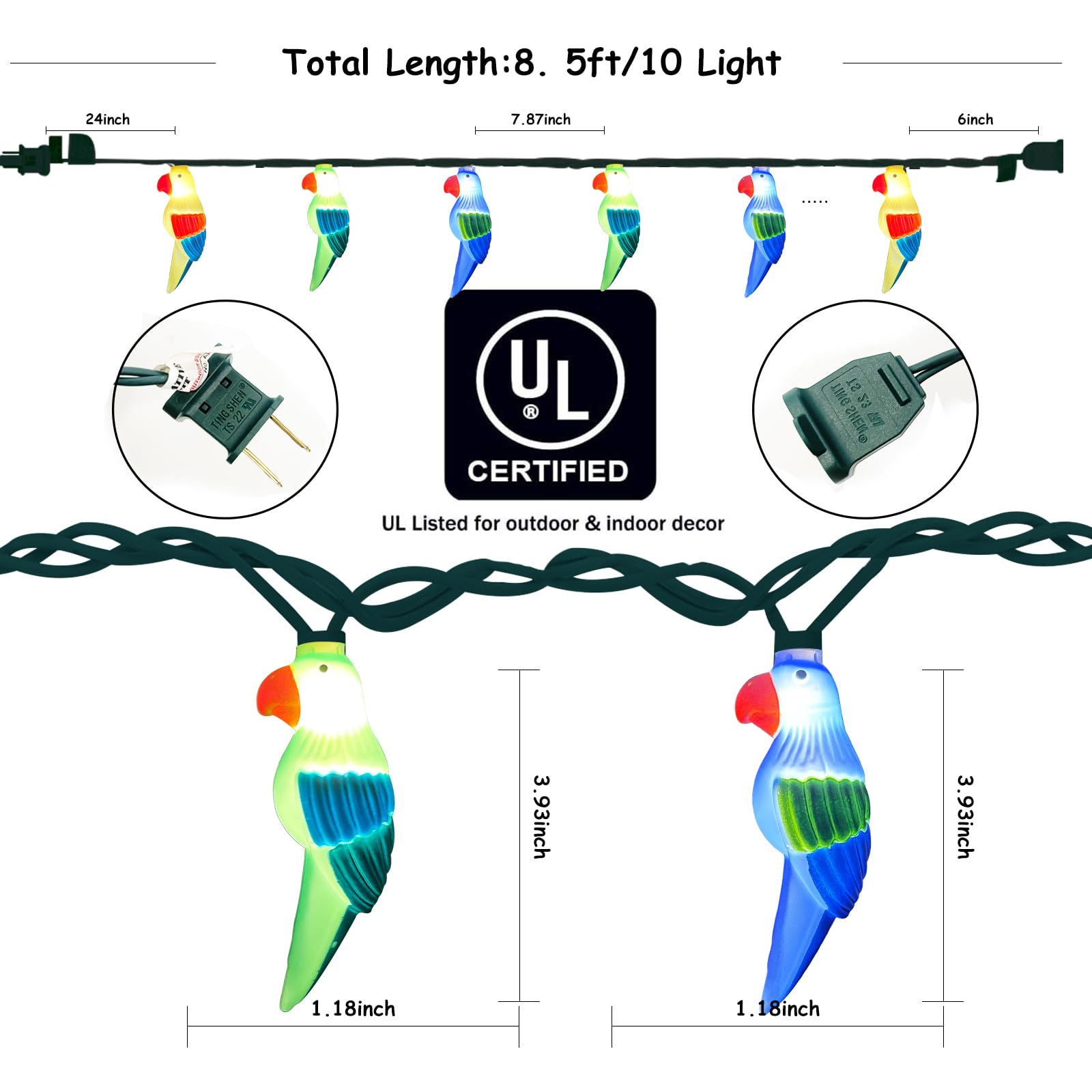 Abeja Parrot String Lights, 8.5Ft Parrot Fairy Led String Lights With 10 Parrot Lights For Tropical Themed String Light For Bedroom, Birthday, Camping, Indoor, Outdoor, Parrot Decor