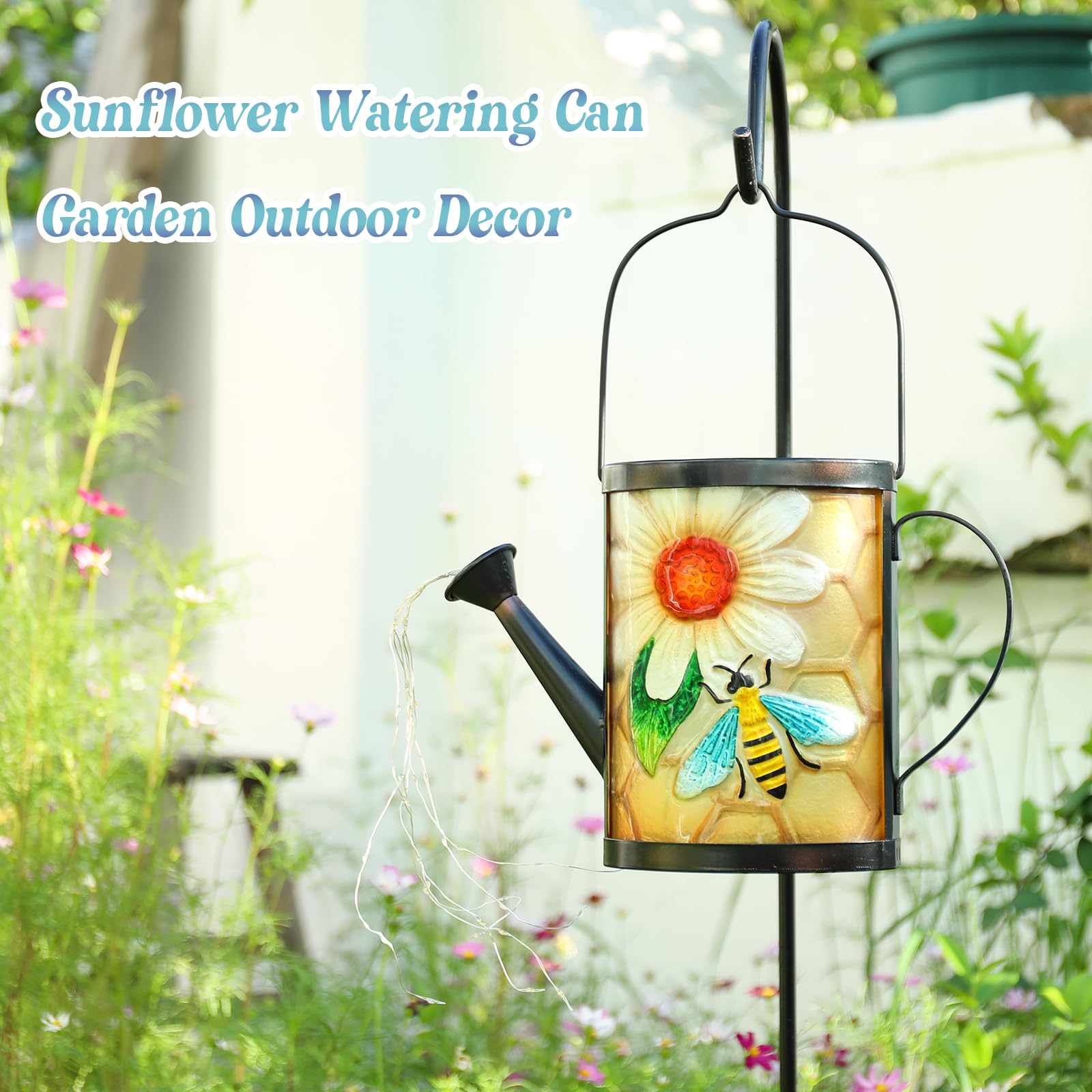 Mumtop Solar Lights Outdoor Garden Decorations, Watering Can Solar Led Lights Waterproof Hanging Solar Bee Lanterns Outdoor For Yard Patio Porch Backyard Lawn Pathway Landscape Walkway Decor, Yellow
