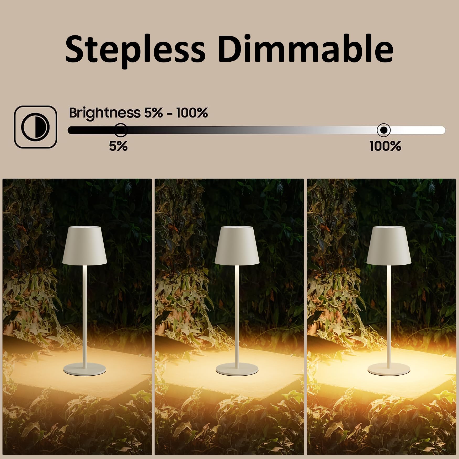 Irotine 2-Pack Beige Cordless Table Lamp,Rechargeable Led Desk Lamp,5000Mah Battery Operated Lamp,3000K Warm Light Stepless Dimming,Ip54 Waterproof Portable Table Light For Restaurant/Camping,Beige