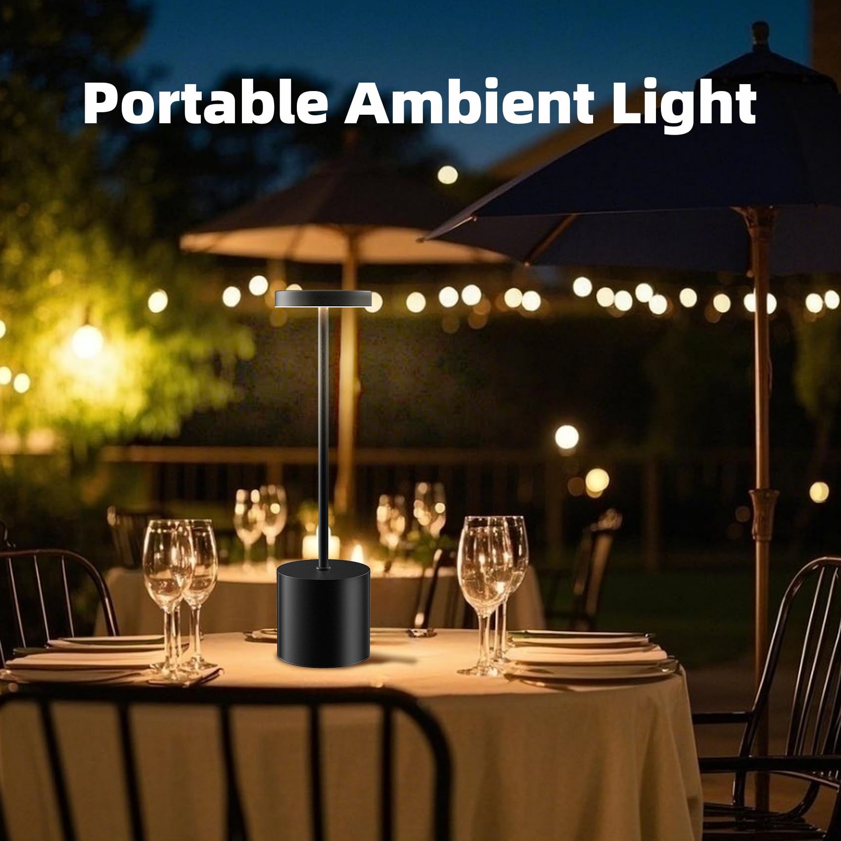 Liaycco Led Cordless Table Lamp - 5000Mah Rechargeable Dimmable Desk Light With 3 Modes, Outdoor Battery Operated Table Light (Black 1Pk)
