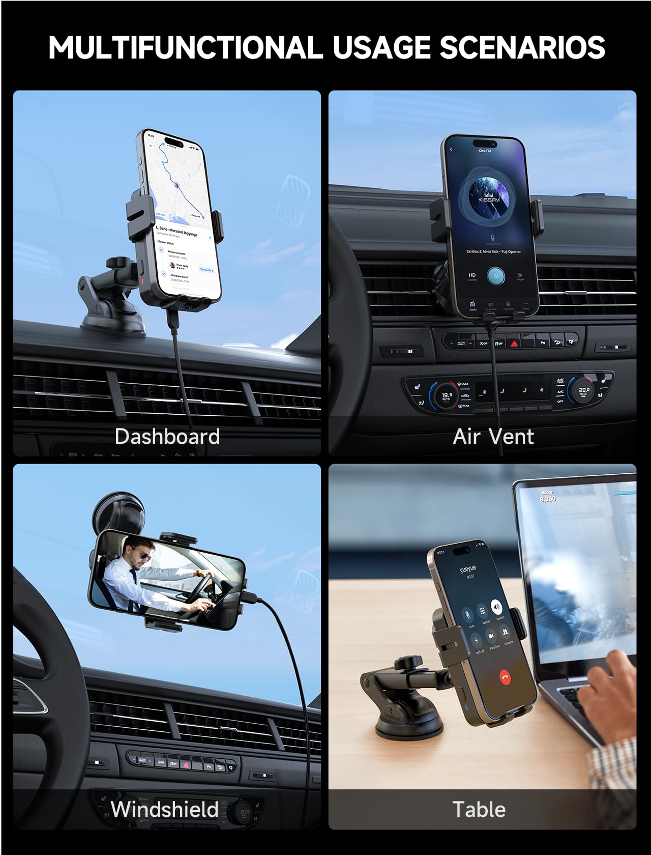 Mokpr Wireless Car Charger, 15W Auto Clamping Car Charger Dash Windshield Air Vent Phone Holder Compatible With Iphone 16 15 14/13/13 Pro/12 Pro/12/11/X/8, Samsung S24/S23/S22