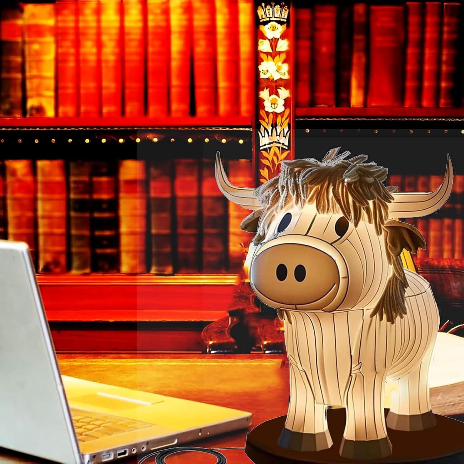 Gutsyluv Highland Cow Resin Table Lamp,Farmhouse Cow Night Light Cute Bedside Lamp,Cute Animal Night Light With Usb Ports For Living Room, Bedroom, And Home Office Decor