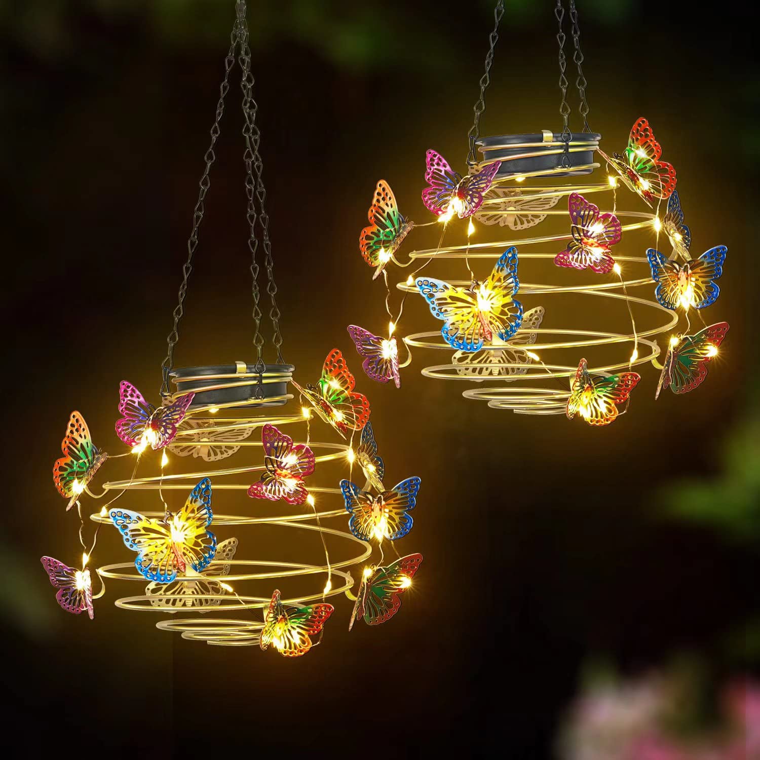 inhome 2 Pack Butterfly Solar Lights Outdoor Hanging Solar Lantern With Handle, Solar Powered Butterflies Garden Decor For Outside Patio Yard Porch Pathway Butterfly  For Women (Warm White Led Lights)