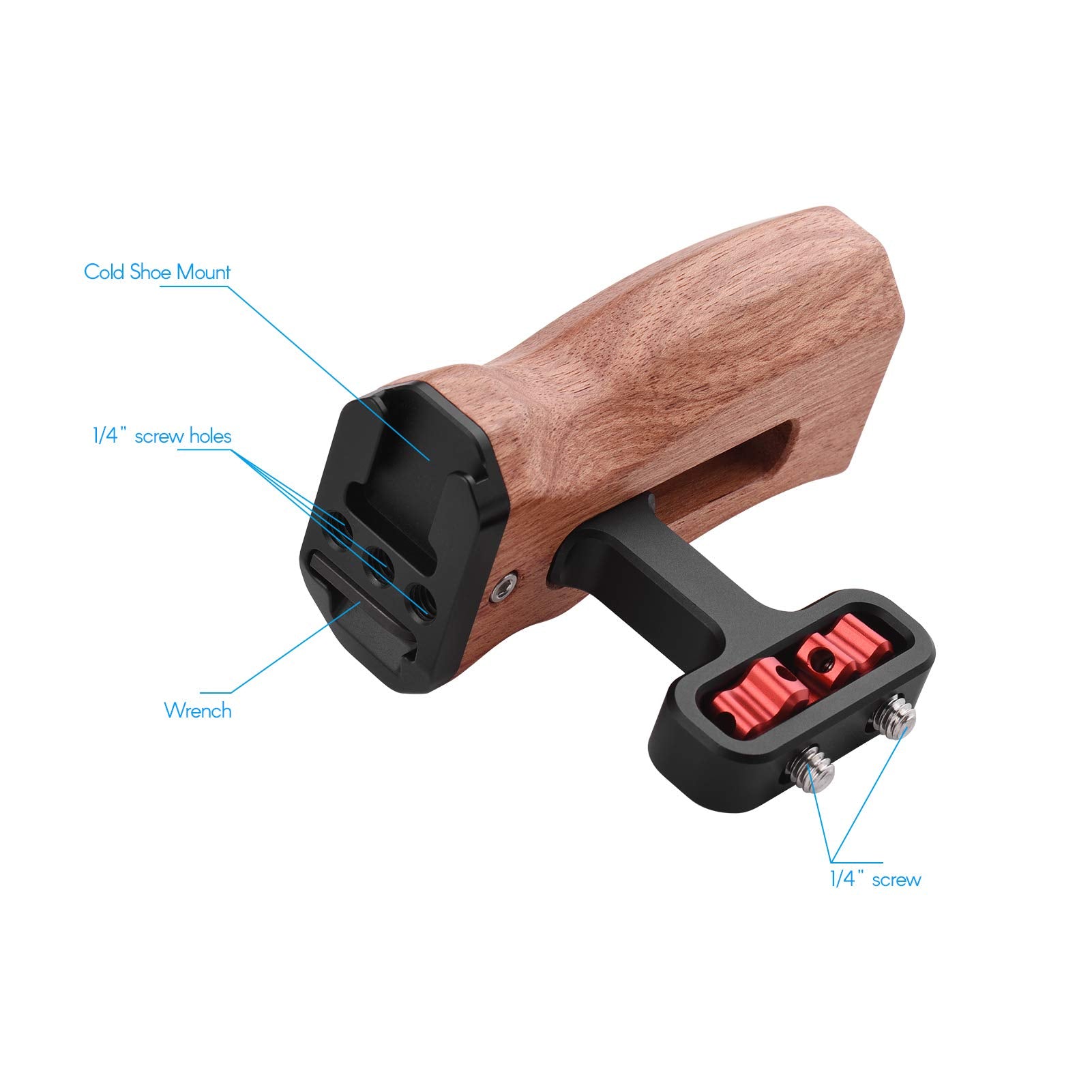 Andoer Universal Camera Cage Left/Right Side Handle Wooden Hand Grip With 1/4 Screw Hole Cold Shoe Mount For Camera Cage