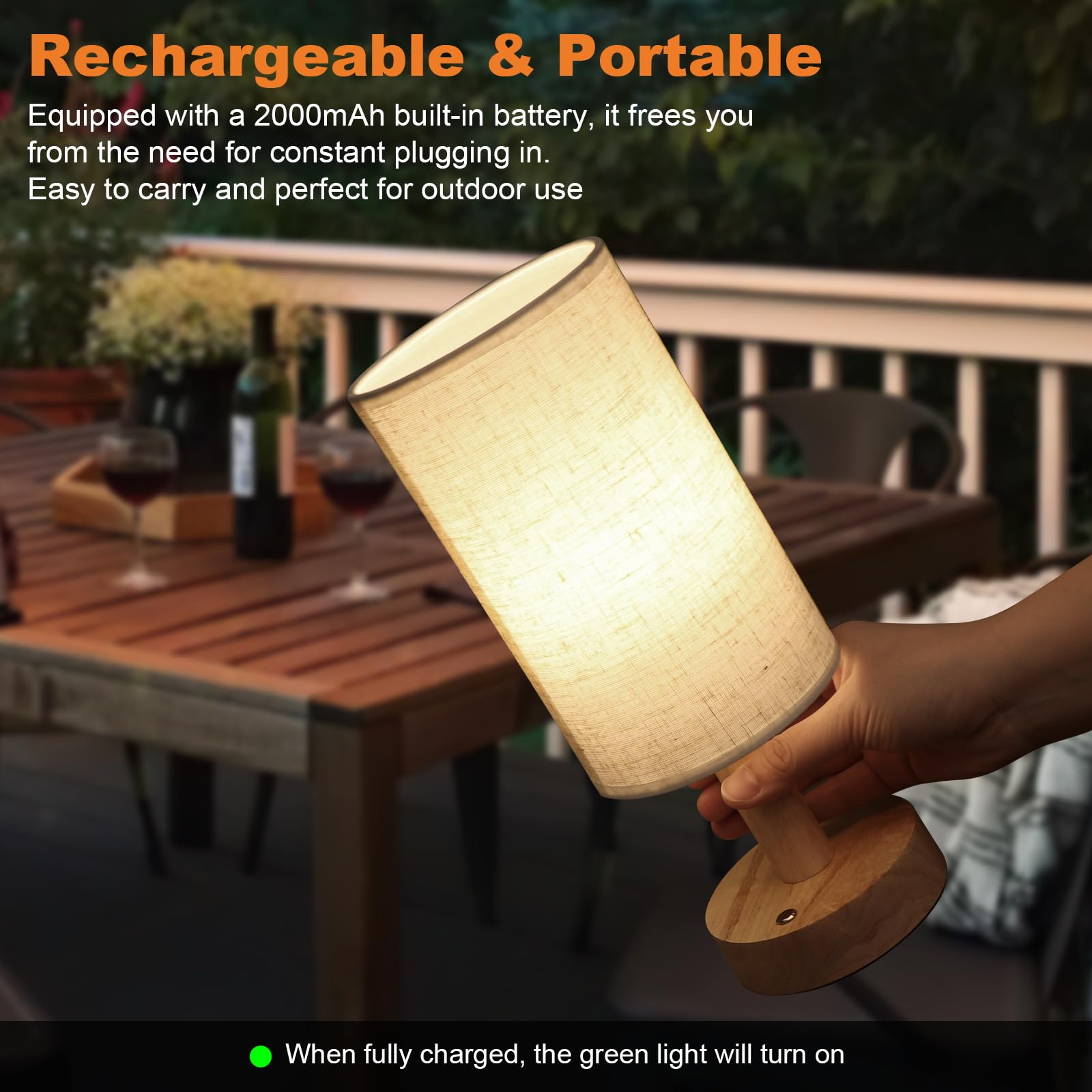 Uchenton Small Cordless Touch Table Lamps Set Of 2 With Stepless Dimming, Natural Wood Base & Linen Fabric Shade,Wireless Battery-Powered Ambient Night Lights For Bedroom, Bedside, Nightstand,Room, Nursery