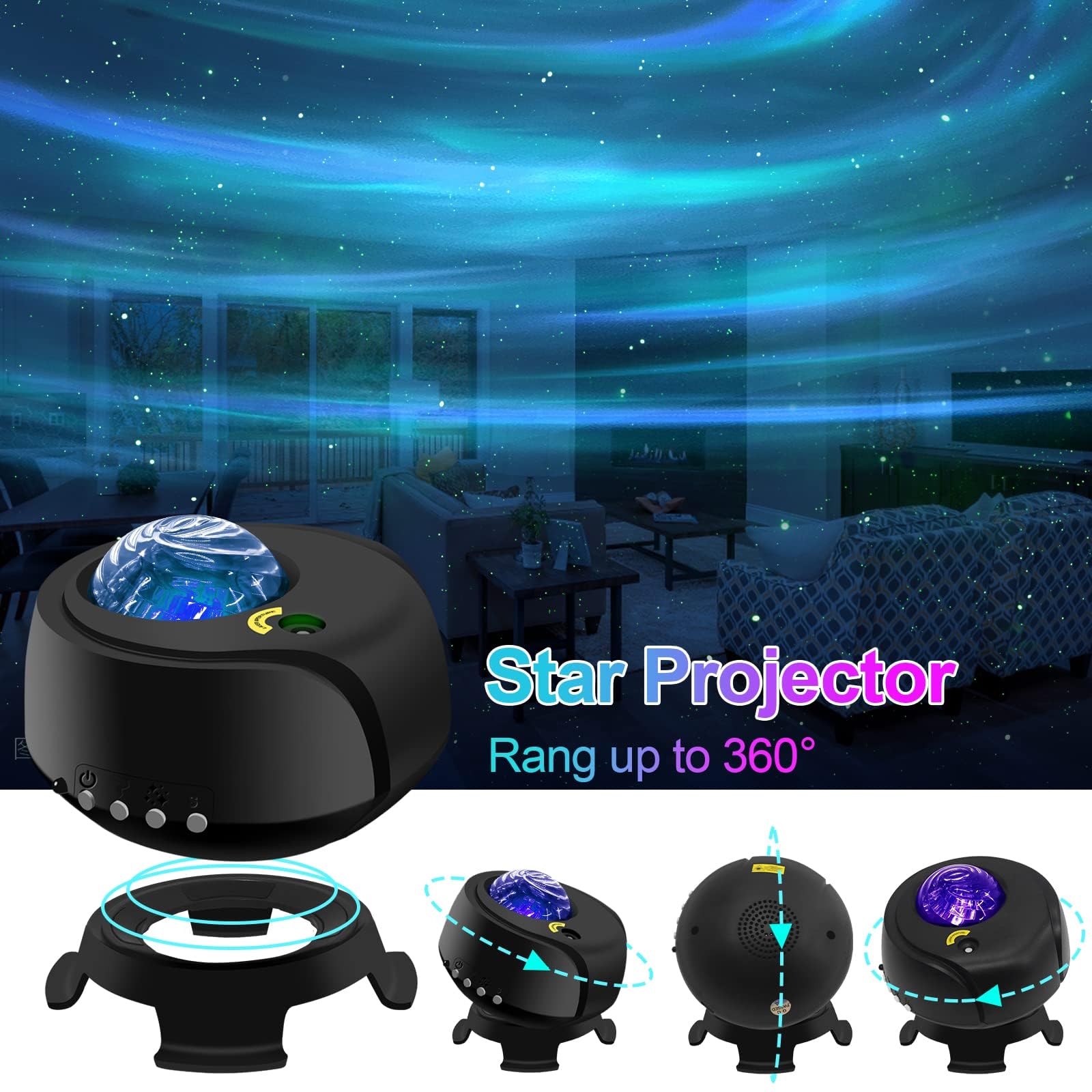 Fliti Larger Coverage Area Star Projector, With Changing Nebula And Galaxy Shapes Night Light