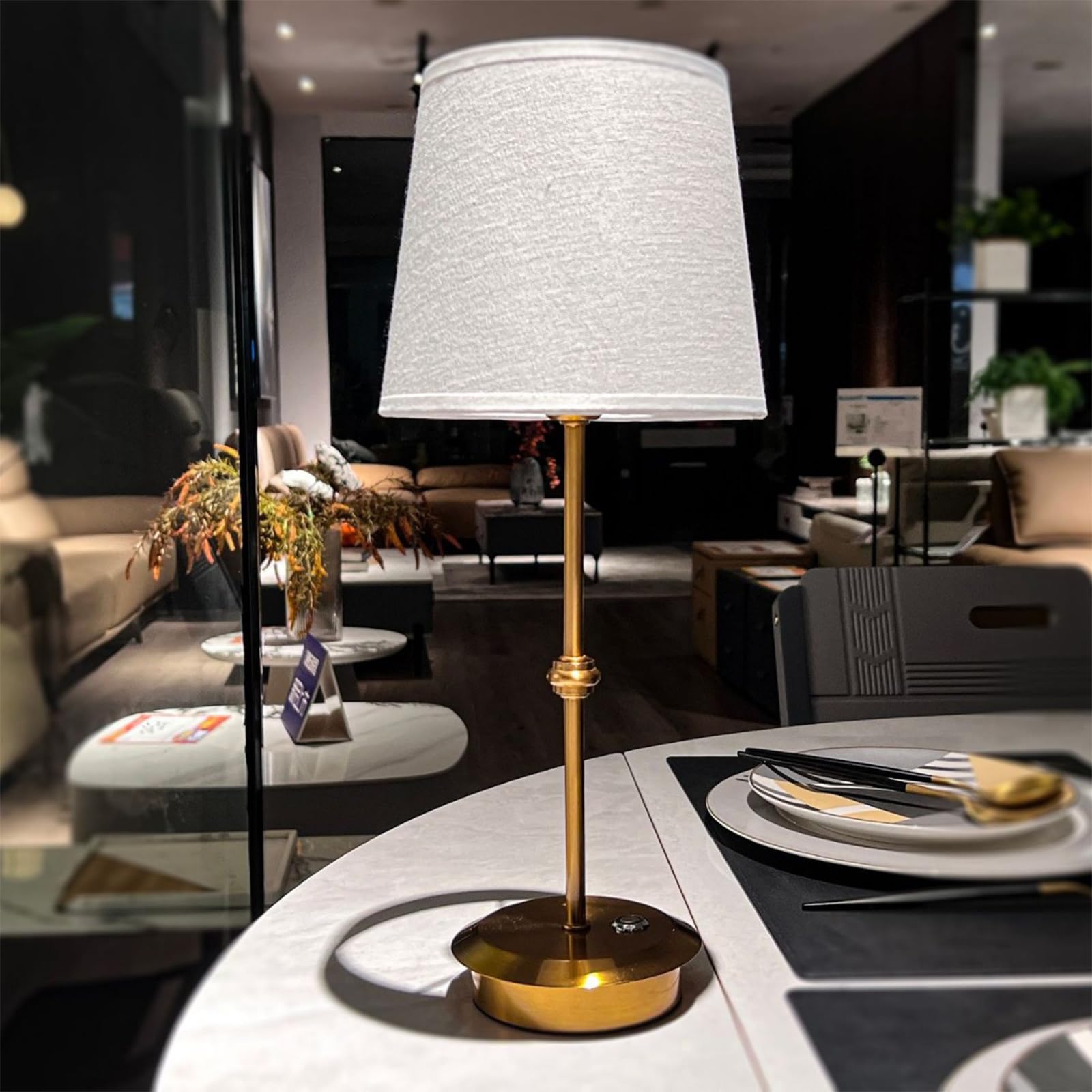 Soonhua Cordless Table Lamp, Rechargeable Led Desk Lamp 2W 2700K Dimmable Battery Operated Light With Fabric Shade For Bedroom, Living Room, Cafe, Outdoor