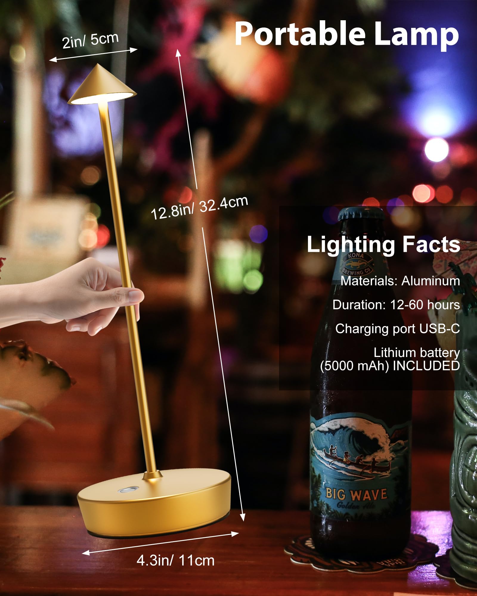 Shangcai Cordless Table Lamps Rechargeable, 6000Mah Battery Operated Led Desk Lamp Outdoor Waterproof Portable Touch Dimmable Table Night Light For Patio Restaurant Dining Home Set Of 2 Gold