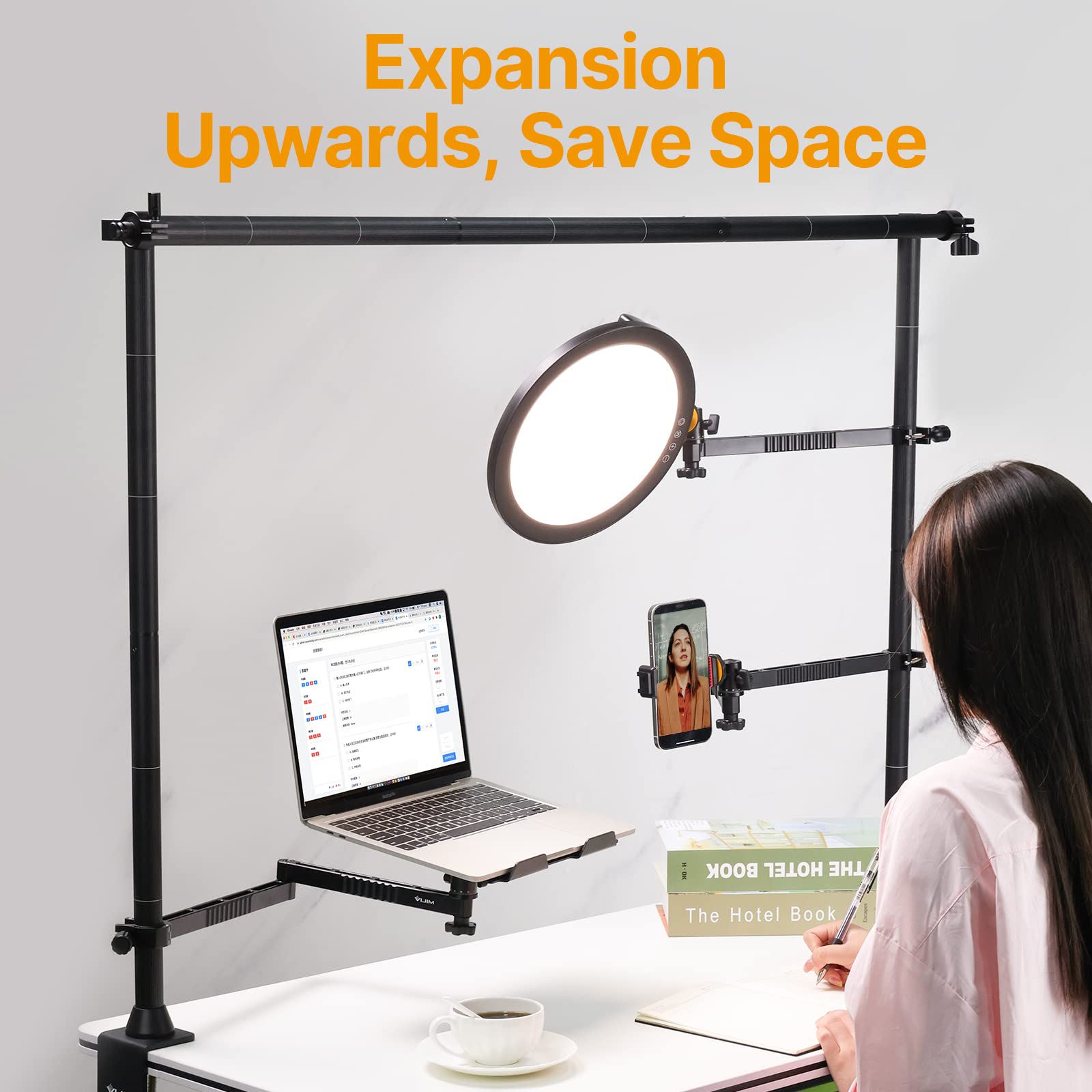 Jusmo Ls15 Desk Overhead Camera Mount Rig Top-Down Shots, Professional Aluminum Tabletop Multi-Device Mount Platform For Product Photography/Video Making/Picture Taking/Live Stream And More
