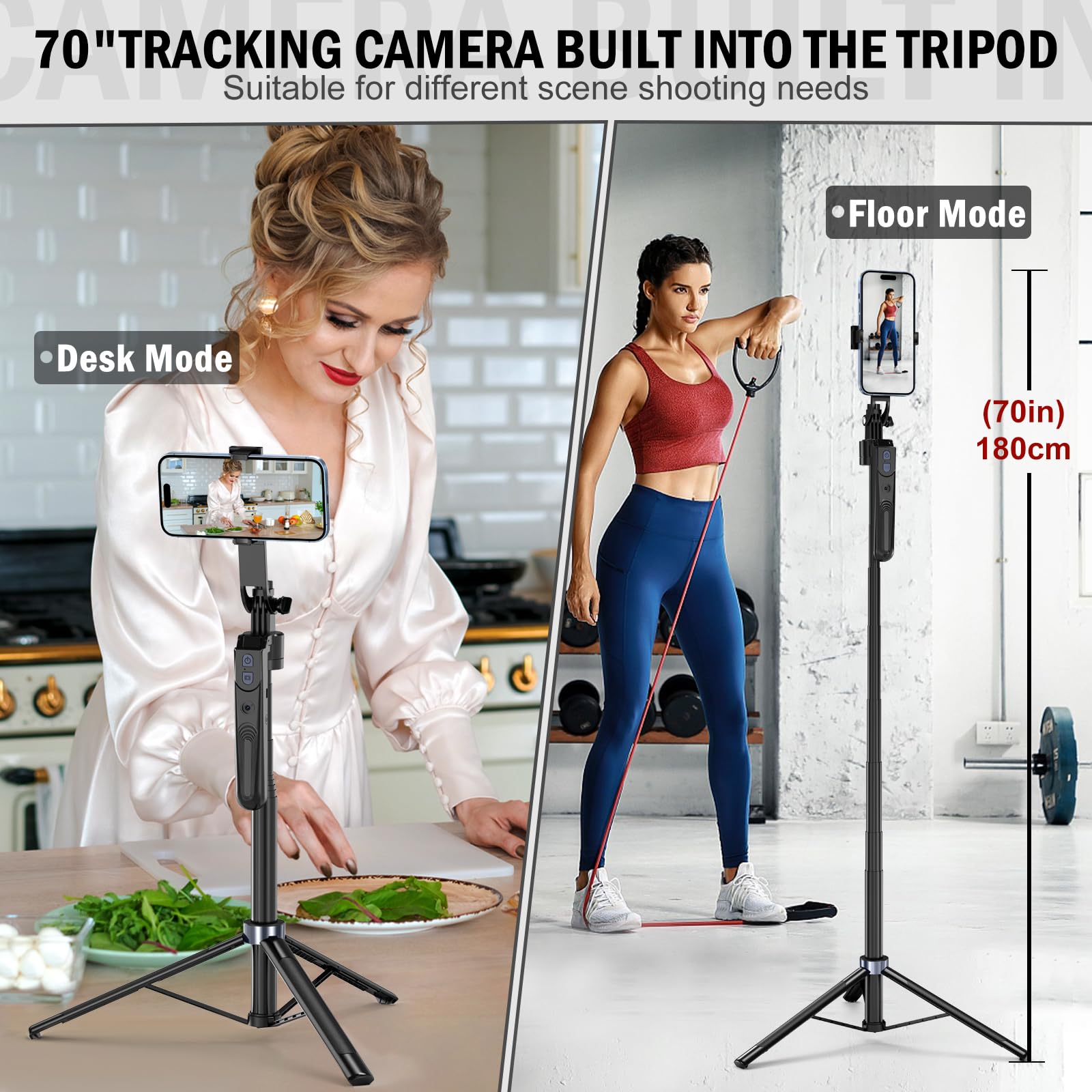 Zarcaco 70-Inch Auto Face Tracking Tripod 360 Rotation With Stand,Android And Iphone Tripod Holder With Remote And Gesture Control, Built-In Tracking Camera Selfie Stick For Vlog Video Recording Tiktok