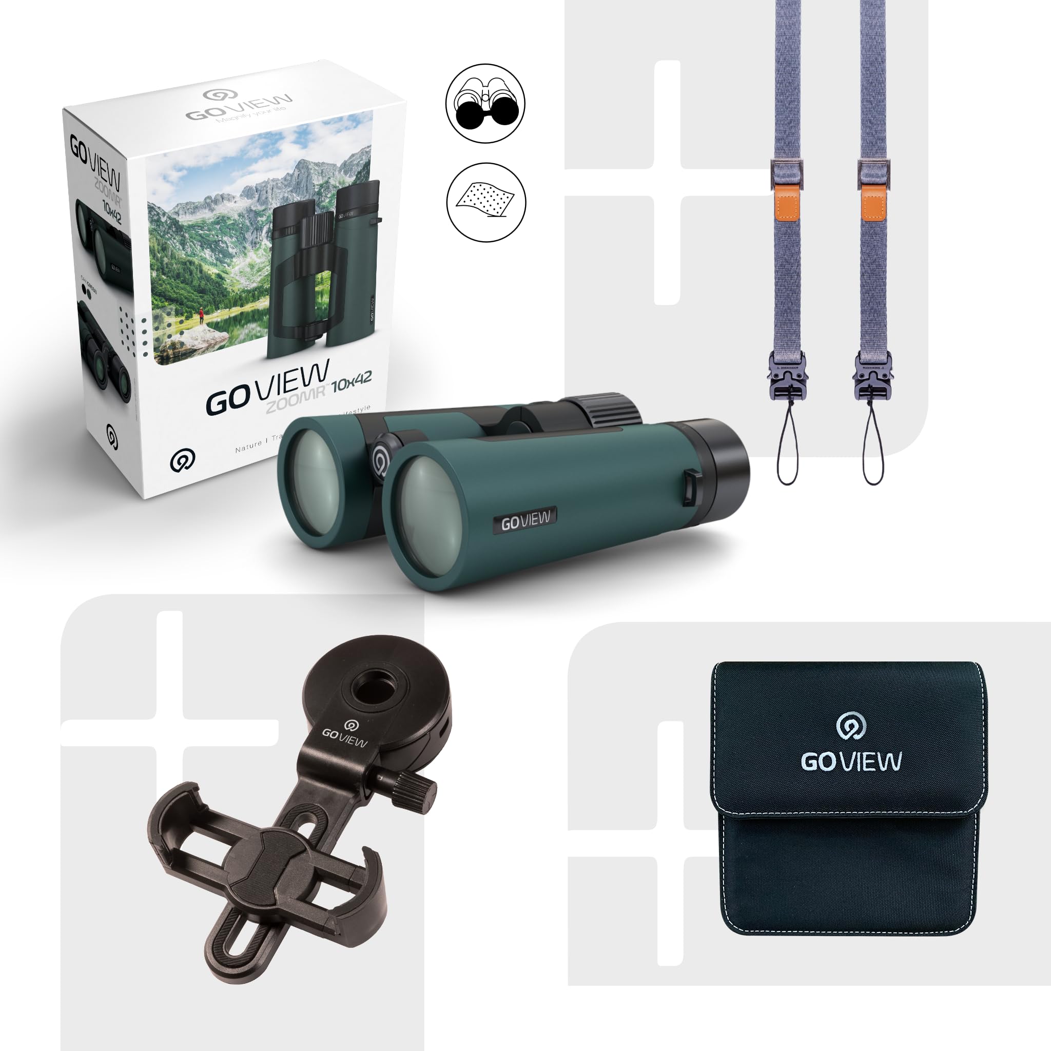 Goview Binoculars Zoomr 10X42, Oak Green