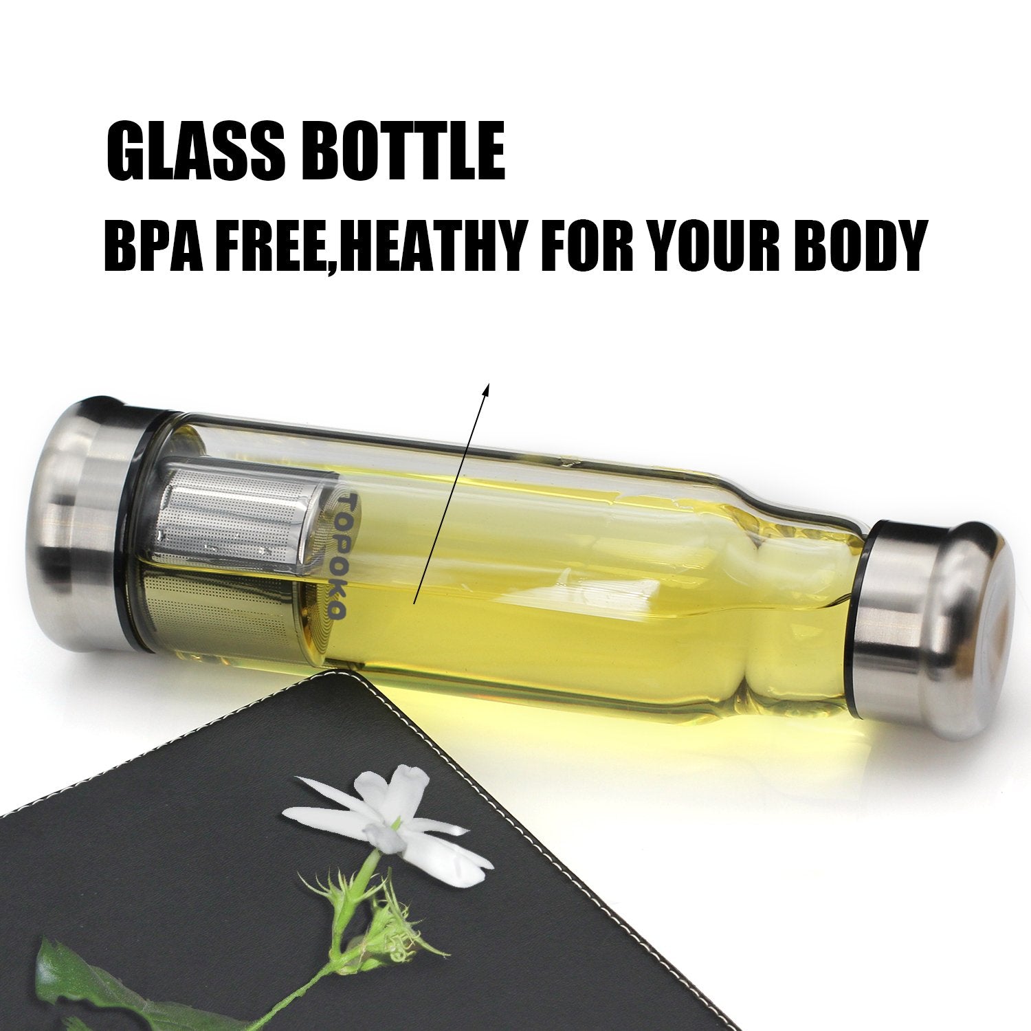 Topoko 18.5 Ounce Top Level Quality Stylish Environmental Borosilicate Glass Water Bottle
