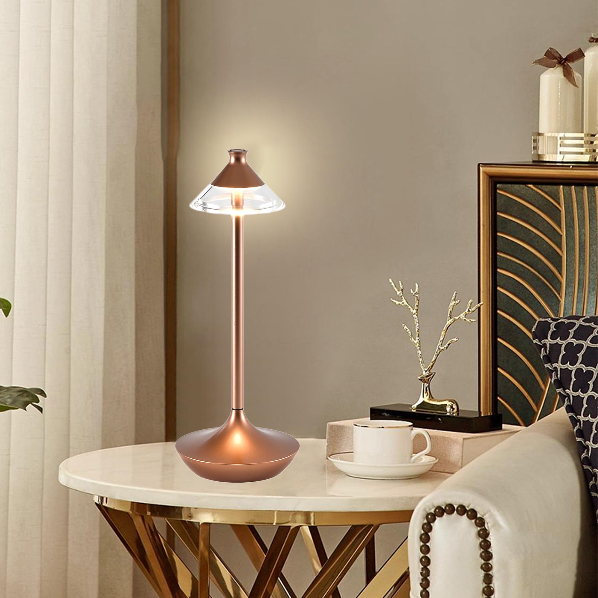 Atvsalf Rechargeable Cordless Touch Lamps,Battery Powered Lamp 3 Level Dimmable Table Lamp In Aluminium 3000K Rose Gold Touch Lamps For Bedroom/Bedside Lamp/Desk-004