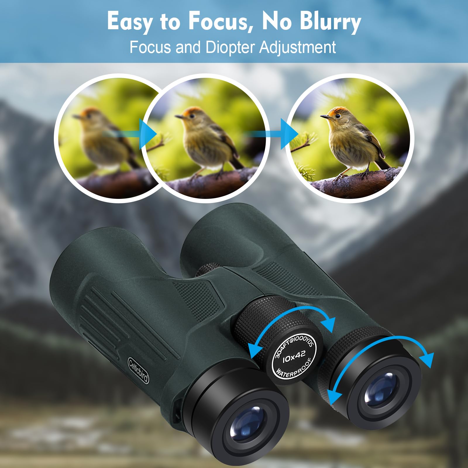 Celticbird 10X42 Hd Binoculars For Adults High Powered With Phone Holder, Bak4 Prism Waterproof Travel Binoculars For Bird Watching Hiking Camping Wildlife Viewing Outdoor Concerts Sports
