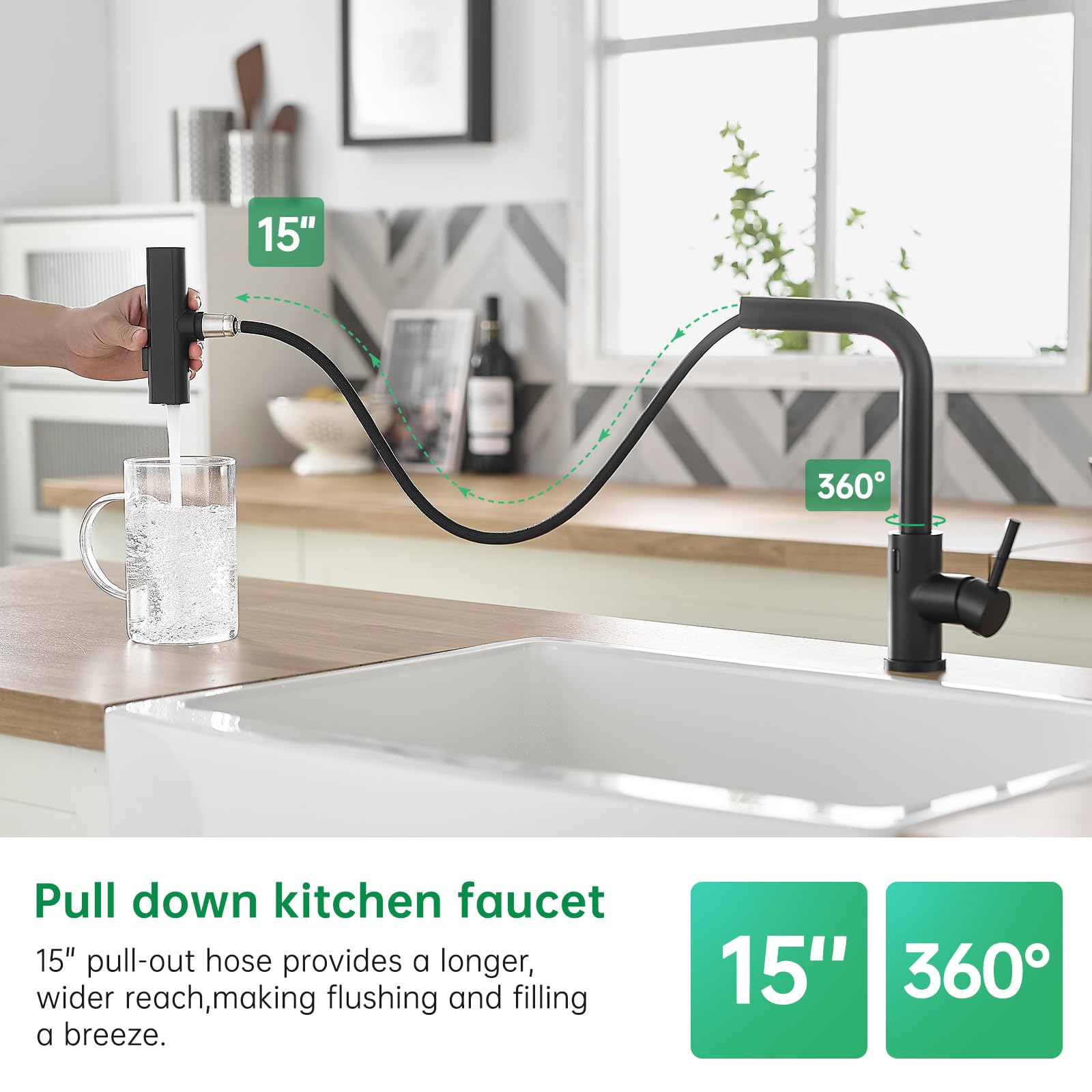 Cenosa Touchless Kitchen Faucet Motion Sensor Hands  Single Handle Kitchen Sink Faucet With Pull Down Sprayer Matte Black