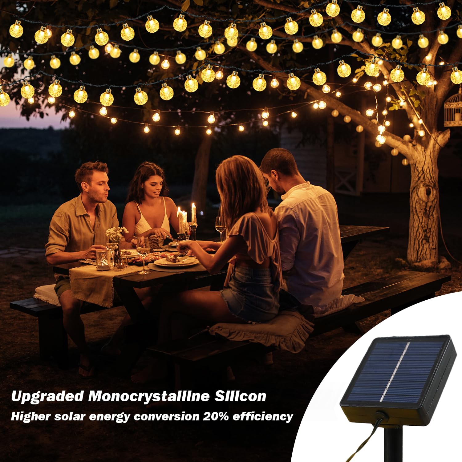 Usokyo Solar Lights Outdoor Waterproof, 2 Pack Total 120Led 72Ft Solar String Lights For Outside With 8 Modes, Outdoor String Lights Crystal Globe Patio Lights For Garden Yard Party Decor (Warm White)
