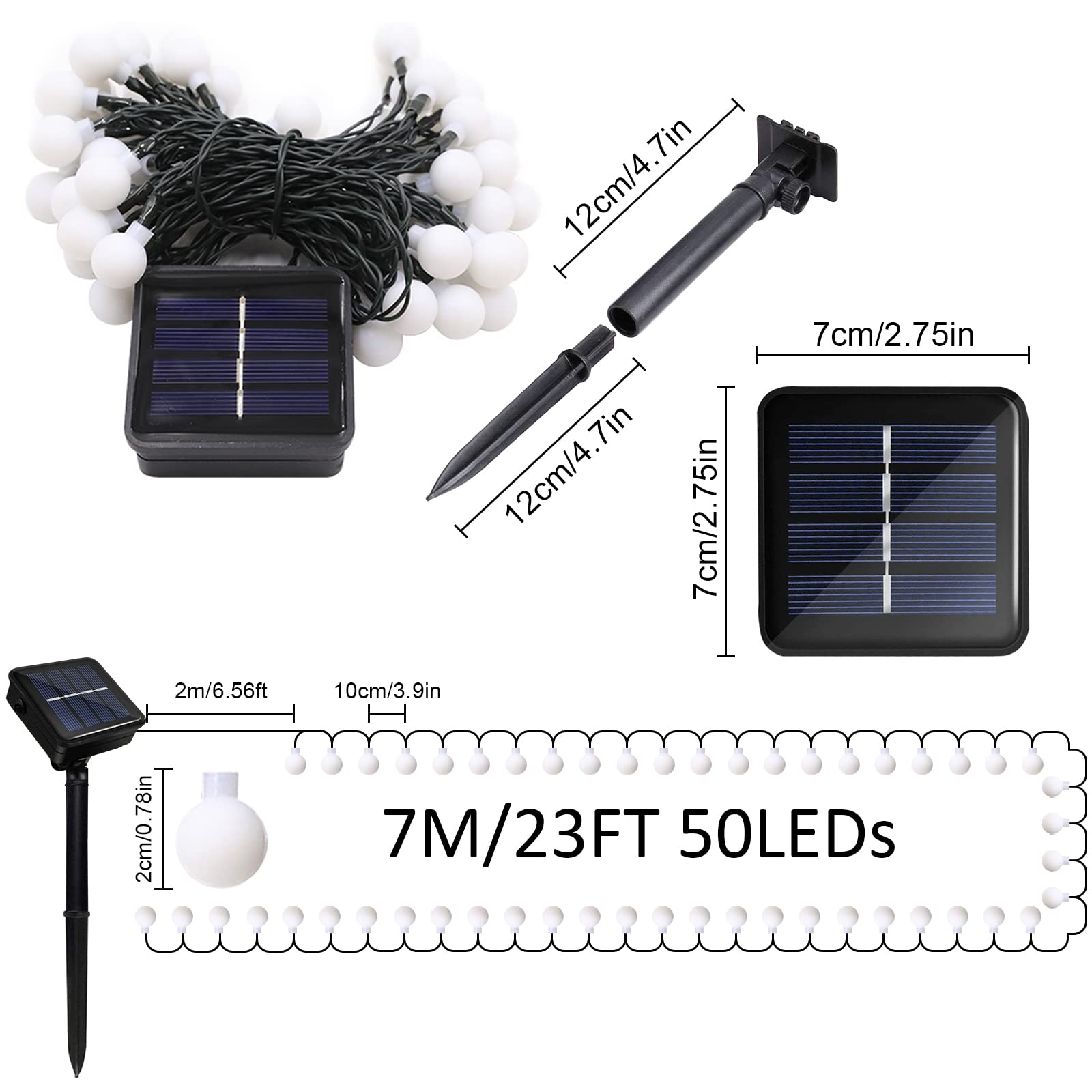 Micacorn Solar String Light Garden, Solar Globe Fairy Lights 23Ft 8 Modes 50 Led Waterproof Ball Solar Powered Lights For Garden Christmas Outdoor Wedding Festival Party Decoration