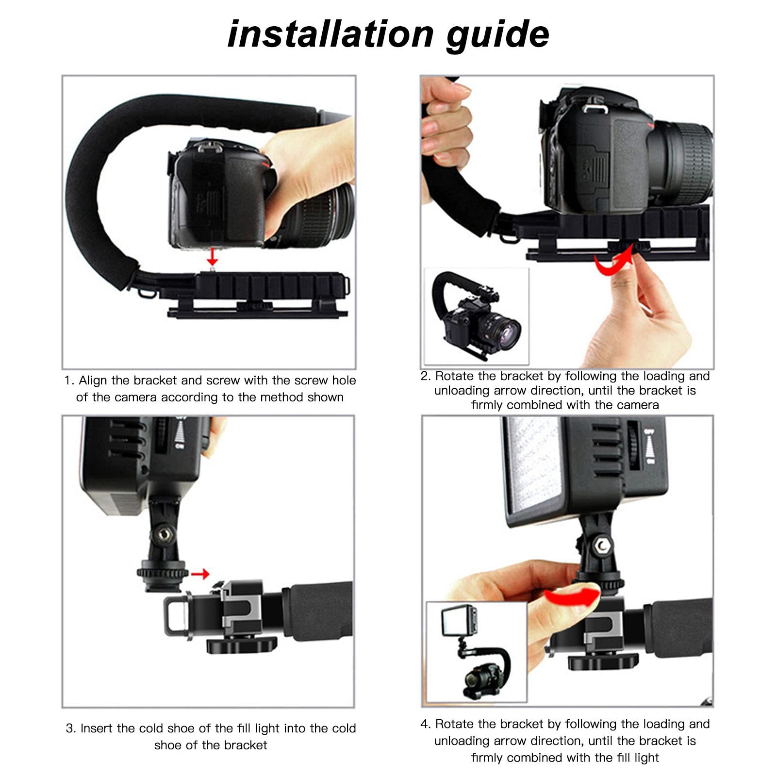 Agatige Handheld Stabilizer, U C Shape Video Action Stabilizing Handle Grip Abs Sponge Black Handheld Photography Accoessory For Micro Movies