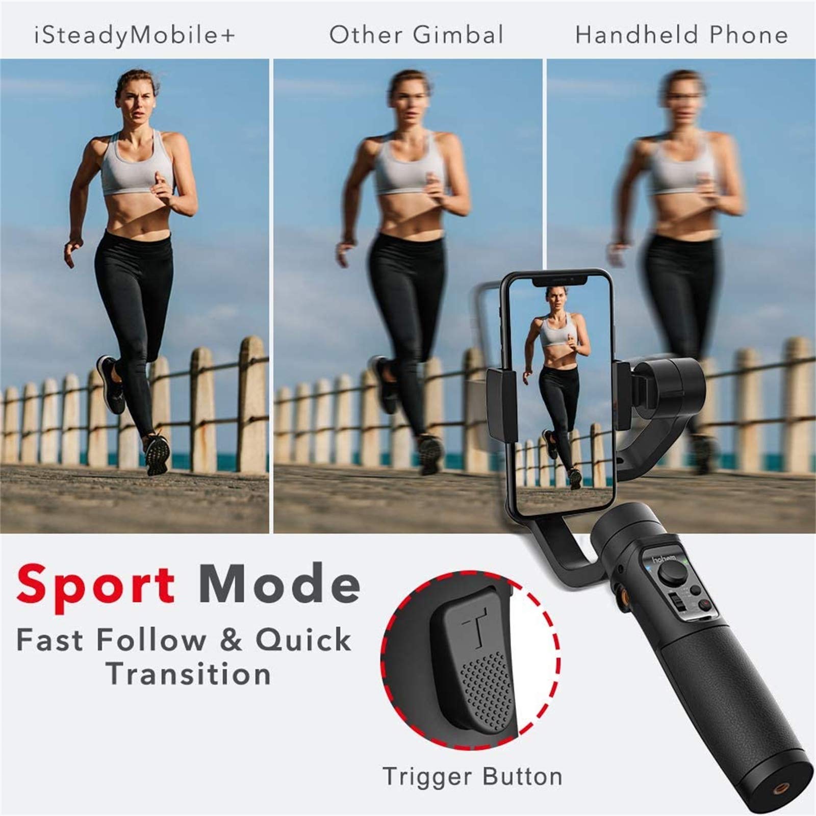 Hohem 3-Axis Gimbal Stabilizer For Iphone 13 12 11 Pro X Xr Xs Smartphone With 3D Inception Sport Mode Object Face Tracking Motion Time-Lapse Quick Balance Handheld Gimbal For Vlog Youtuber Live Video