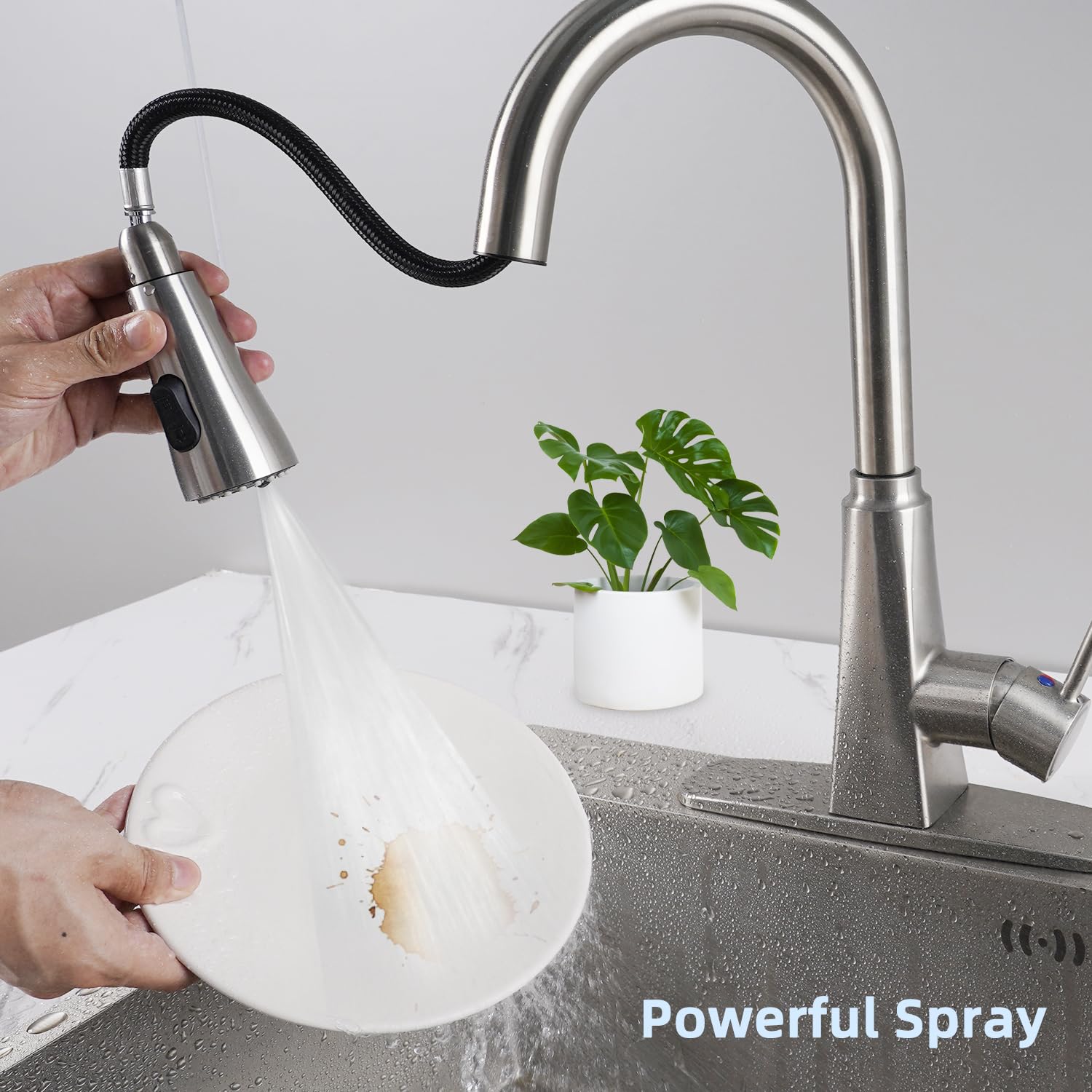 Ifealclear Universal Metal Kitchen Faucet Head Replacement, Pull Down Kitchen Sink Faucet Sprayer Head, Compatible With Moen, Delta, American Standard Faucets,15 Adapters, 3 Modes, Brushed Nickel