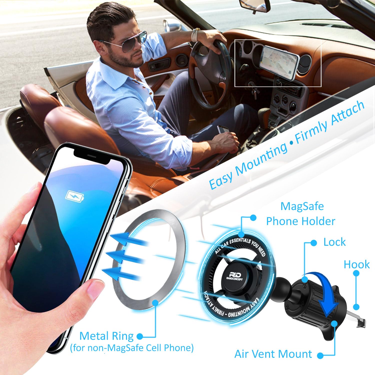 Randconcept For Magsafe Car Mount, Air Vent Magnetic Phone Mount, 360° Adjustable Magnetic Phone Holder For Iphone 12 13 14 15 Pro Max Plus Mini - Car Magnet Phone Holder