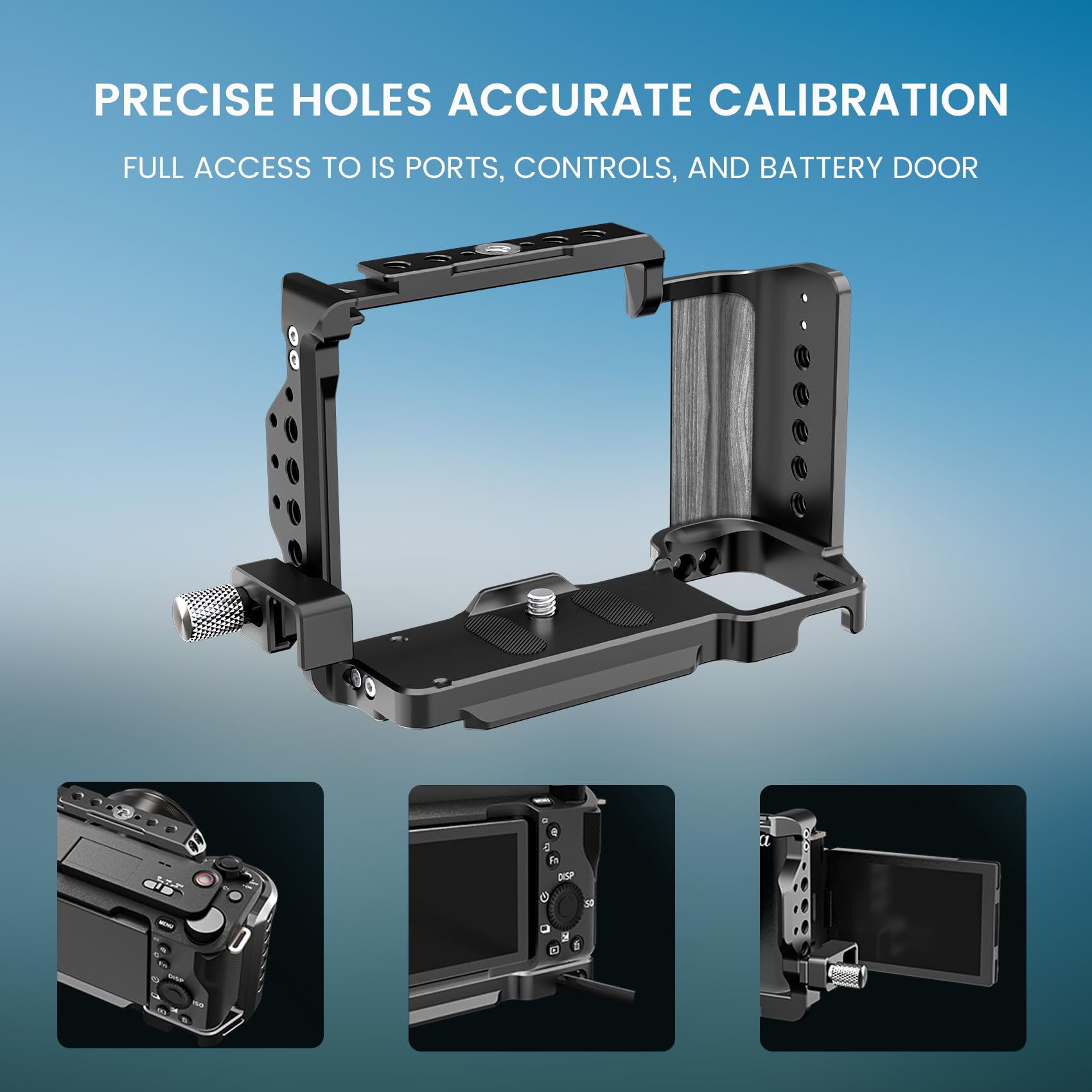Poyinco Compatible With Sony Zv-E1 Camera Bracket, Composite Handle And Hdmi Cable Clip, Nato Rail, Cold Shoe And Multiple 1/4" And 3/8" Threaded Holes, Aluminum Video Bracket Jn-098A