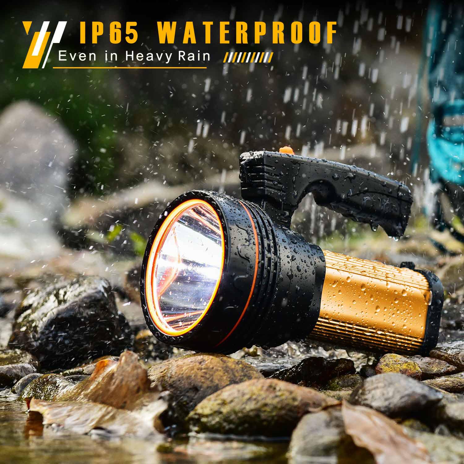 Csndice Flashlights High Lumens Rechargeable,1000000Lm Rechargeable Spotlight,Ip65 Rechargeable Flashlights,Handheld Spotligh With Shoulder Strap And Usb Output For Emergency Security Camping(Gold)