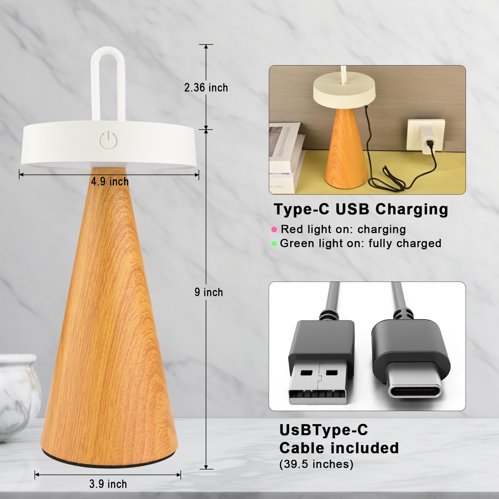 Rislg Camping Lantern Portable Led Table Lantern,Rechargeable, Touch Dimmable Modern Conical Lamp, Ip44, Eco-Friendly White