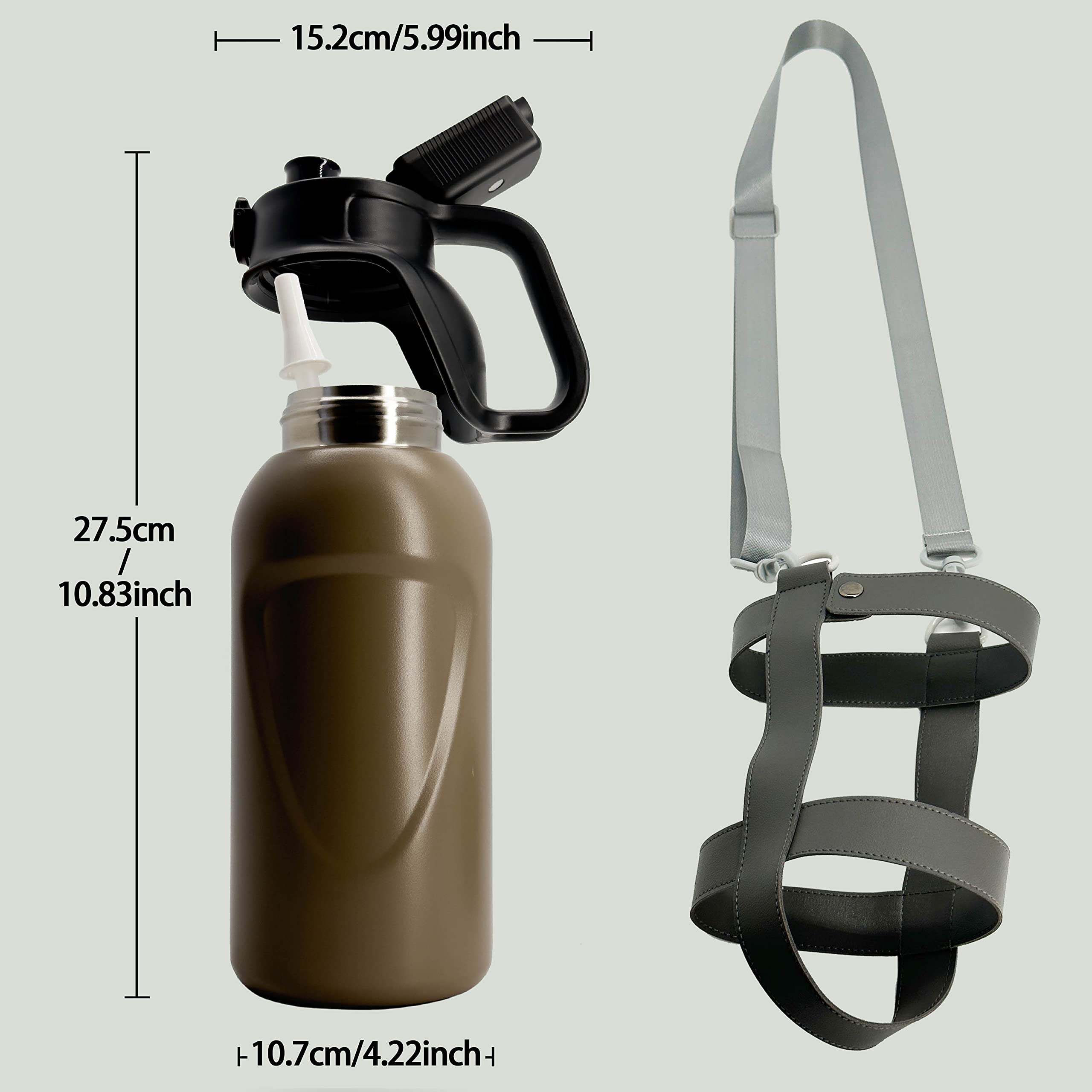 46Oz 1.3L Double Wall Stainless Steel Vacuum Insulated Water Bottles With Straw And Adjustable