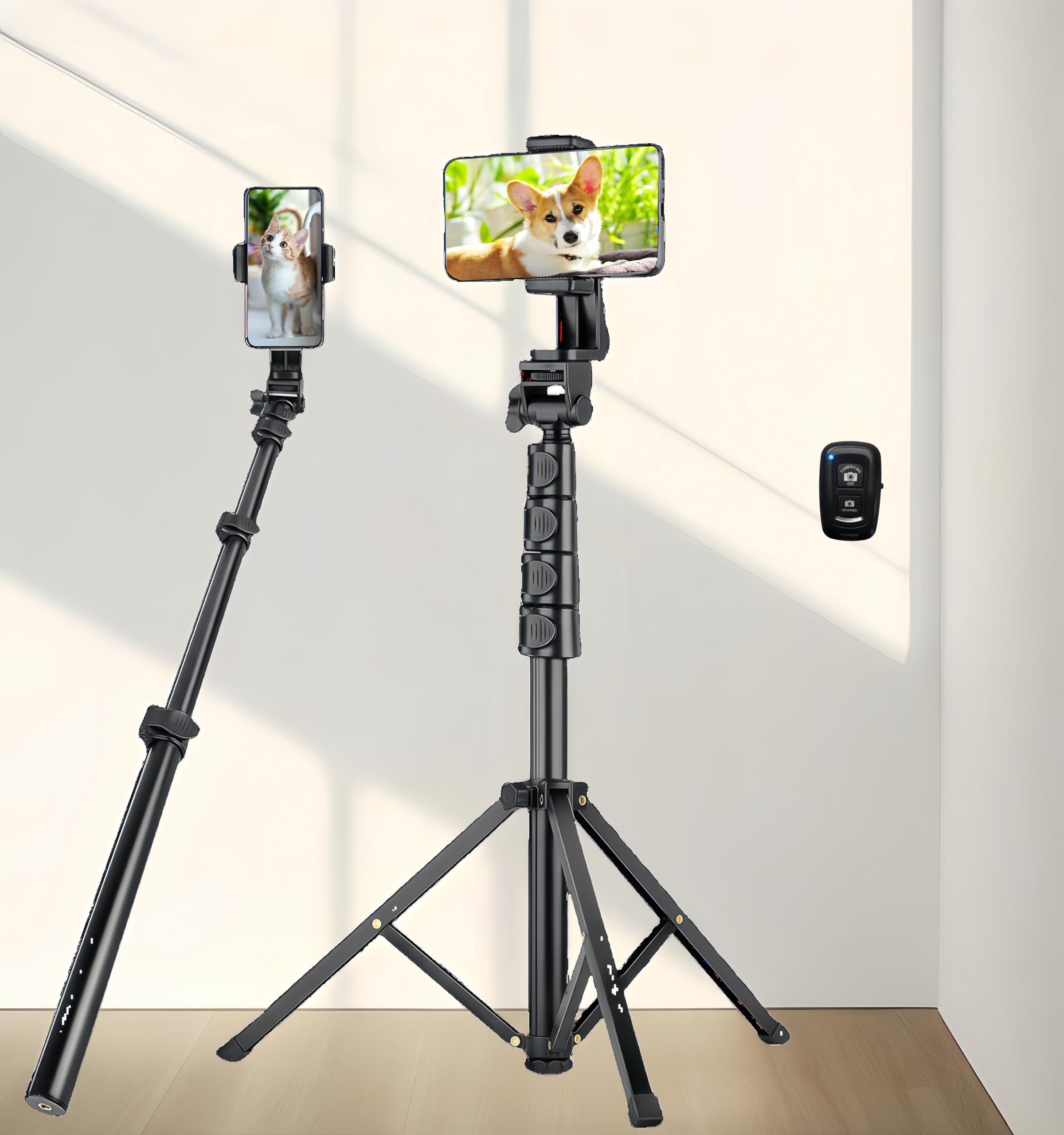Smart Rice 61 Inch Lightweight Phone Tripod Stand With Remote And Holder ，Versatile Stand For Iphone, Android, Video Recording, And Webcamera,Portable Travel-Friendly Smartphone Tripod