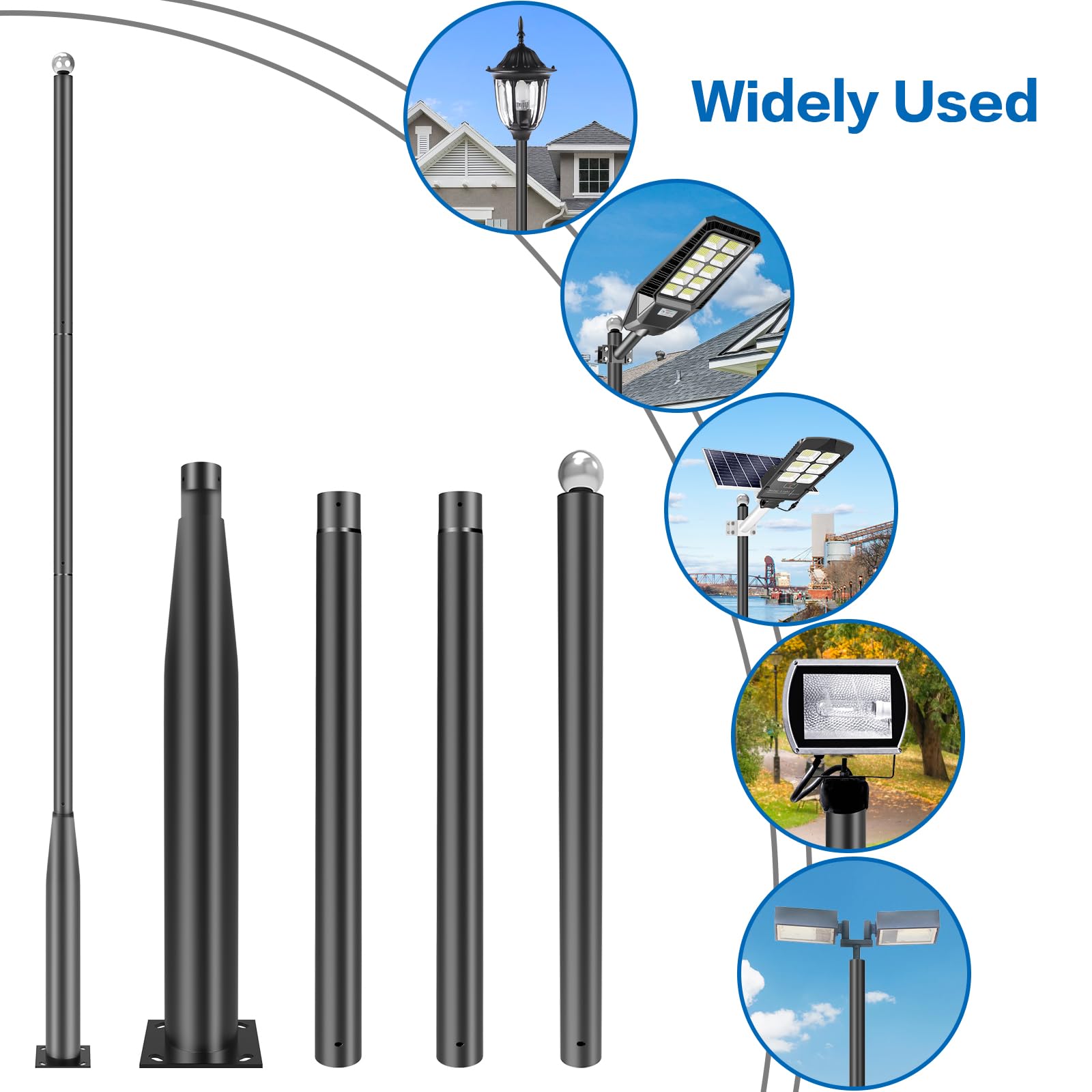 Dimgogo Street Light Pole 13Ft, Solar Street Lamp Post For Outdoor Lights, Sub-Assembly Of Street Light Poles For Porch, Park, Pathway, Street