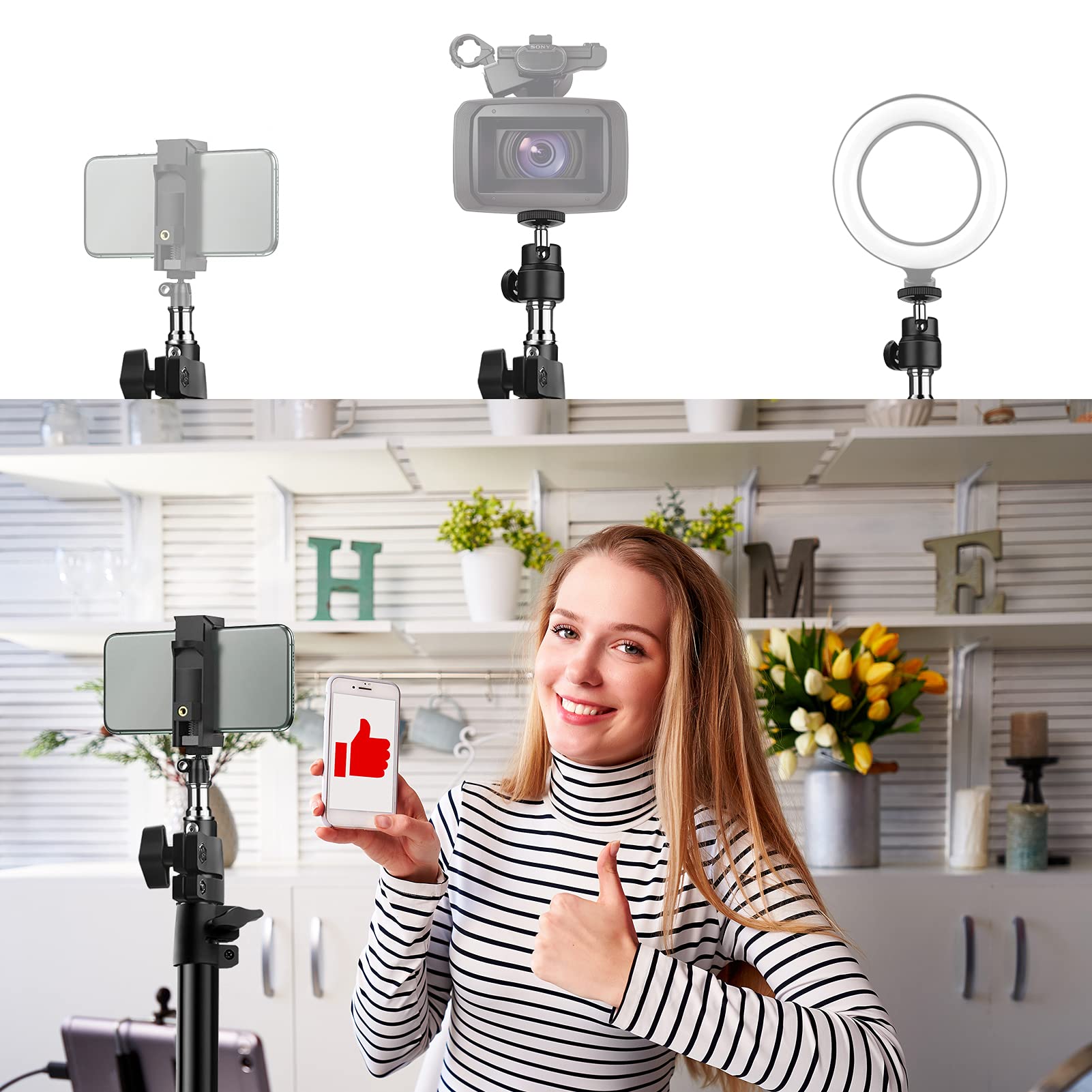 Tinpops Camera Desk Mount, 21-41.5'' Adjustable Desktop C-Clamp Mounting Stand, Aluminum Tabletop Light Stand With 1/4'' Screw Tip For Dslr Camera, Photography Video Light, Live Streaming