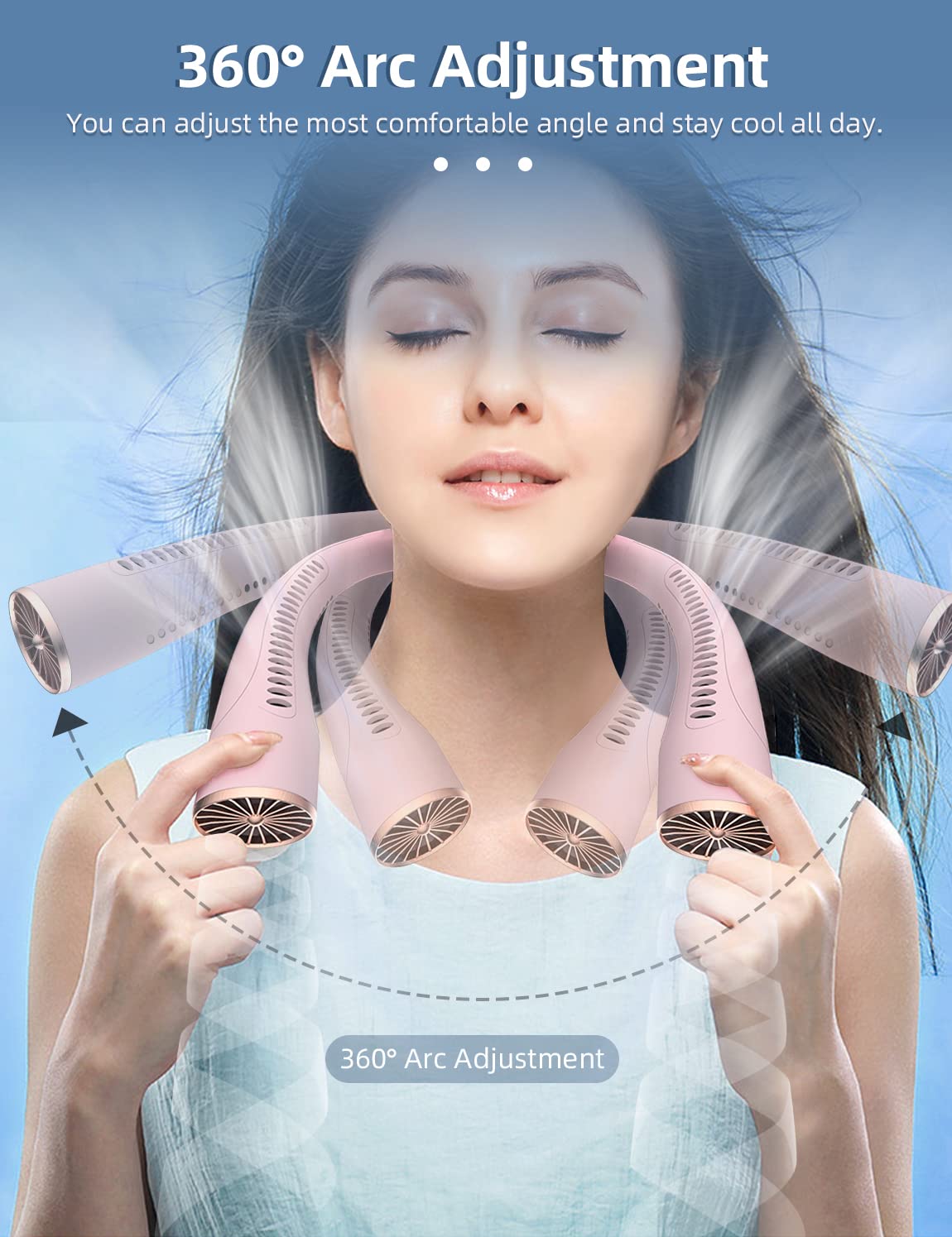 Neck Fan Nf4, Portable Neck Fan Air Conditioner With 9600Mah Battery, Usb Rechargeable, 5 Speed