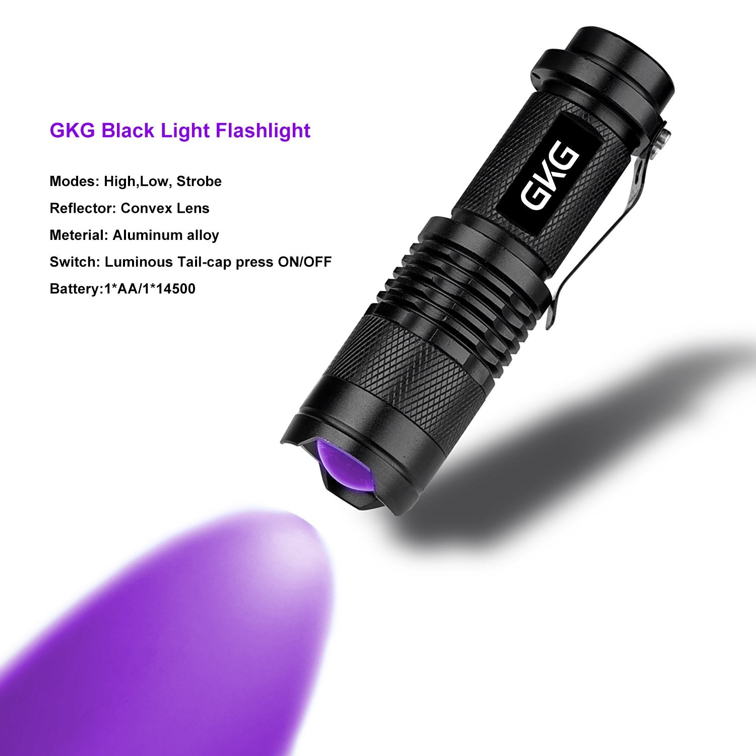 Gkg Uv Flashlight Black Light, 2Pack 395Nm Flashlight With 3 Light Modes & Zoom Function, Mini Black Light - Pet Urine And Stains Detector