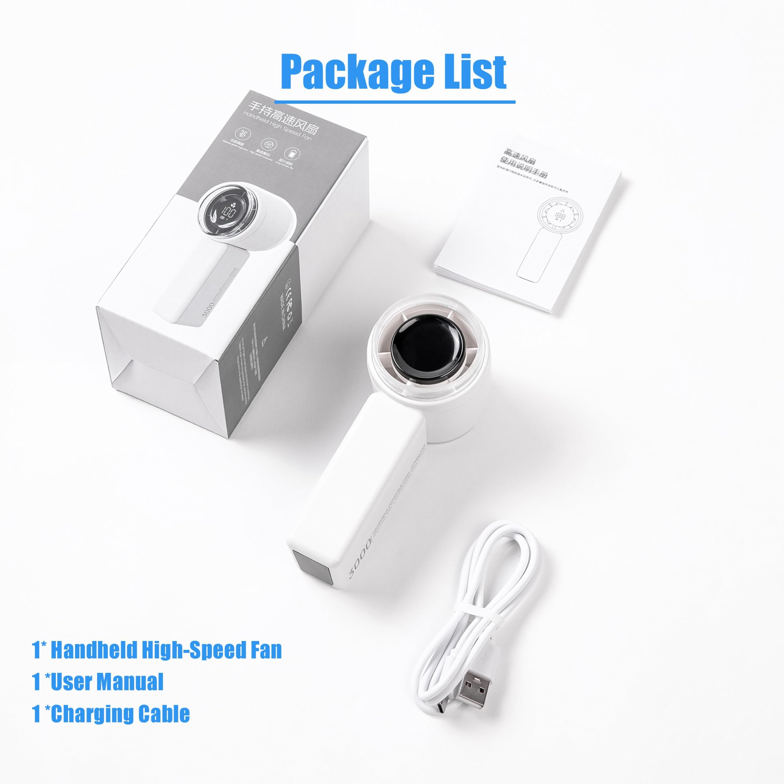 Handheld Fan, Turbo Mini Fan With 5-Speed Adjustable, Portable Personal Fan With 3000Mah