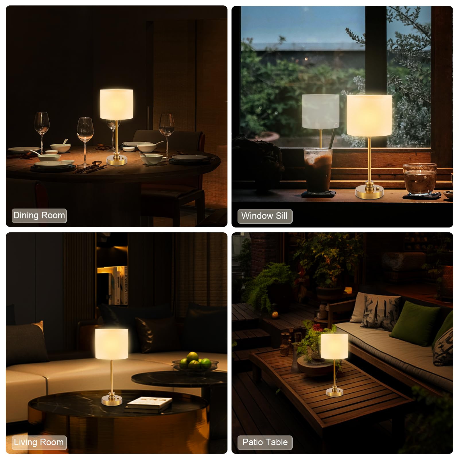 Intelive 2 Pack Cordless Led Table Lamps, 5200Mah Rechargeable Battery Operated Lamp, Dimmable Small Touch Nightstand Light Portable Lamp For Side/Restaurant/Patio, Antique Brass
