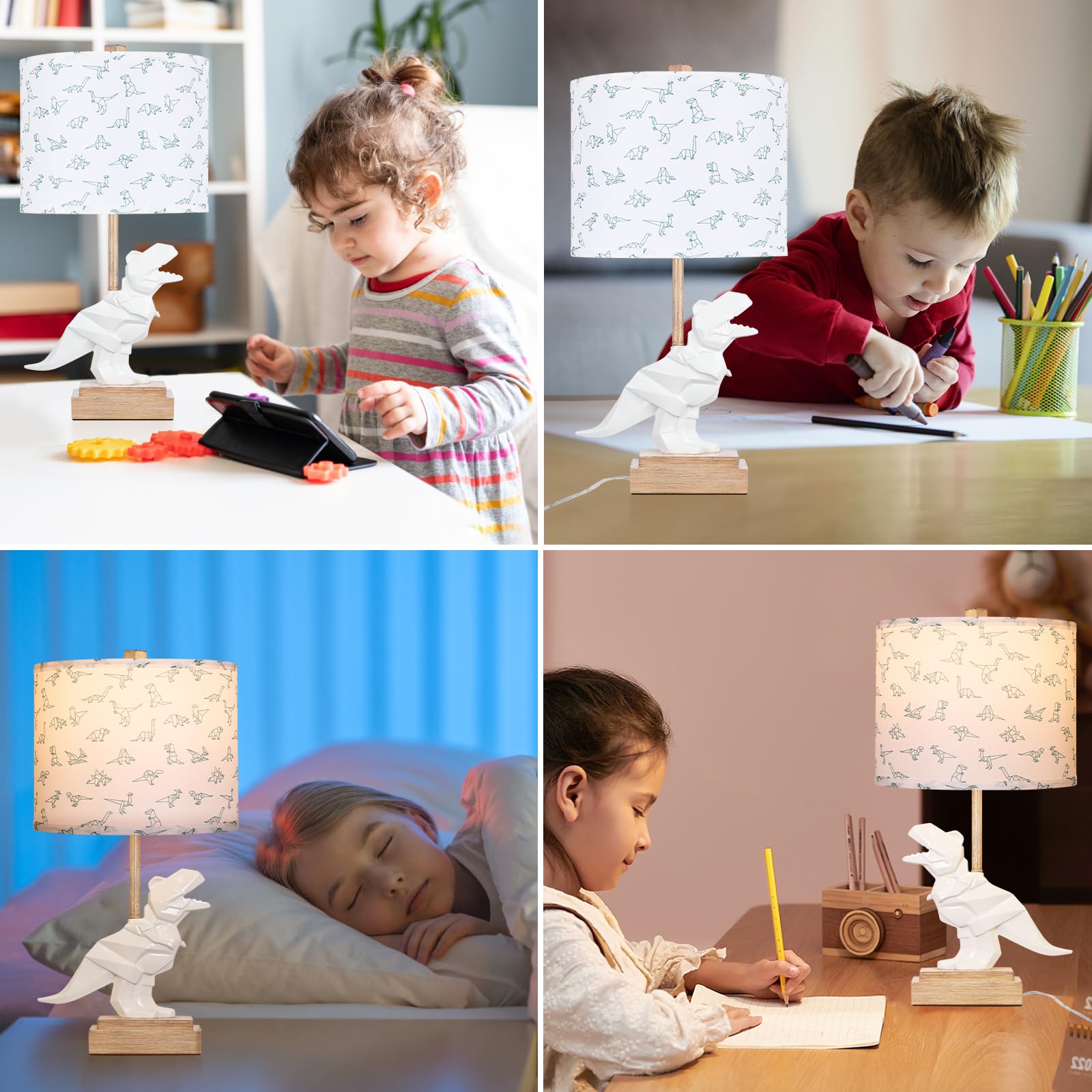 Hamucd Kids Dinosaur Table Lamp For Boys Girls Bedroom 23" Bedside Lamp For Children Cute Small White Nightstand Lamp For Nursery(Led Bulb Included)